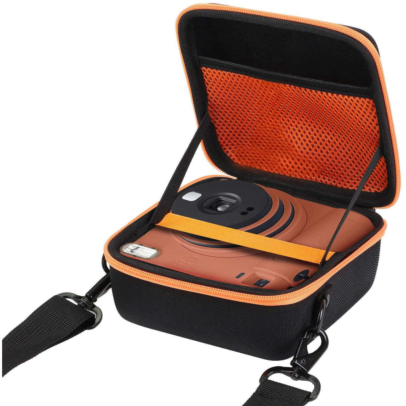 Aenllosi Hard Carrying Case Compatible With Fujifilm Instax Square Sq40/Sq1 Instant Camera,Mesh Pocket For Fujifilm Instax Square Film & Charging Cable(Inside Orange)