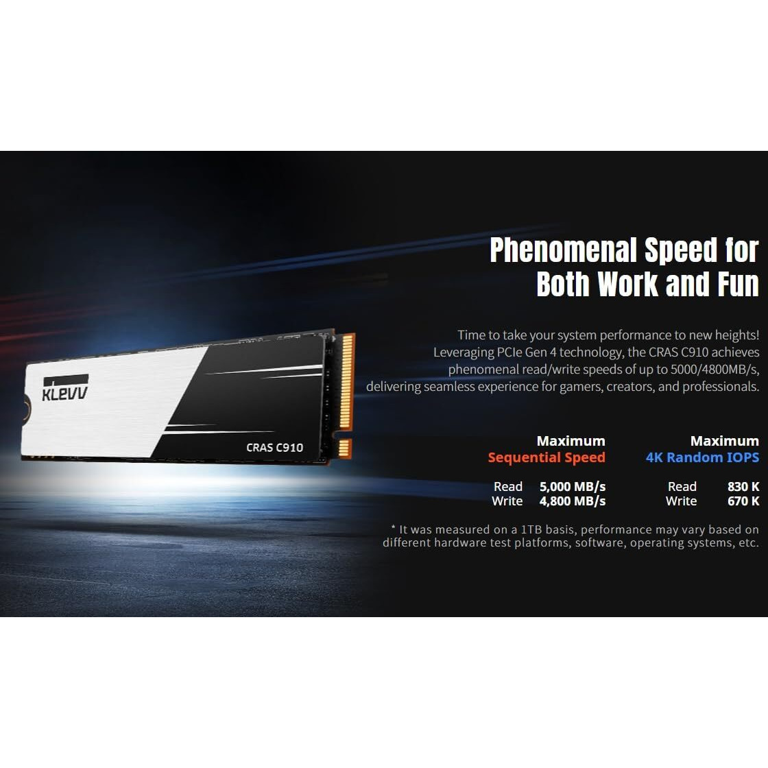 Klevv Cras C910 1Tb M.2 Nvme Pcie Gen4X4 Internal Ssd Heatsink Included, Up To 5000Mb/S (K01Tbm2Sp0-C91)