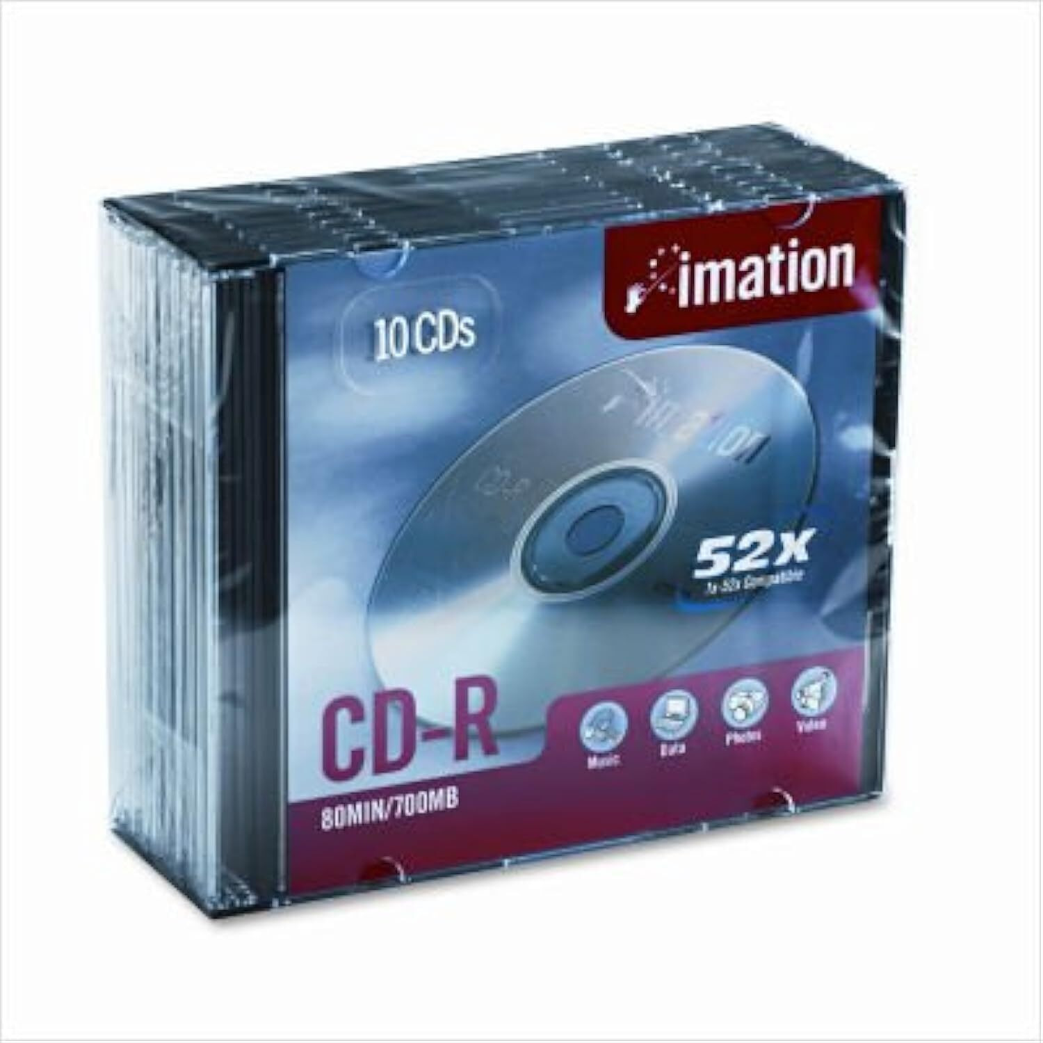 Imation Imn17332 Cd Recordable Media, Cd-R, 52X, 700 Mb, 10 Pack Jewel Case