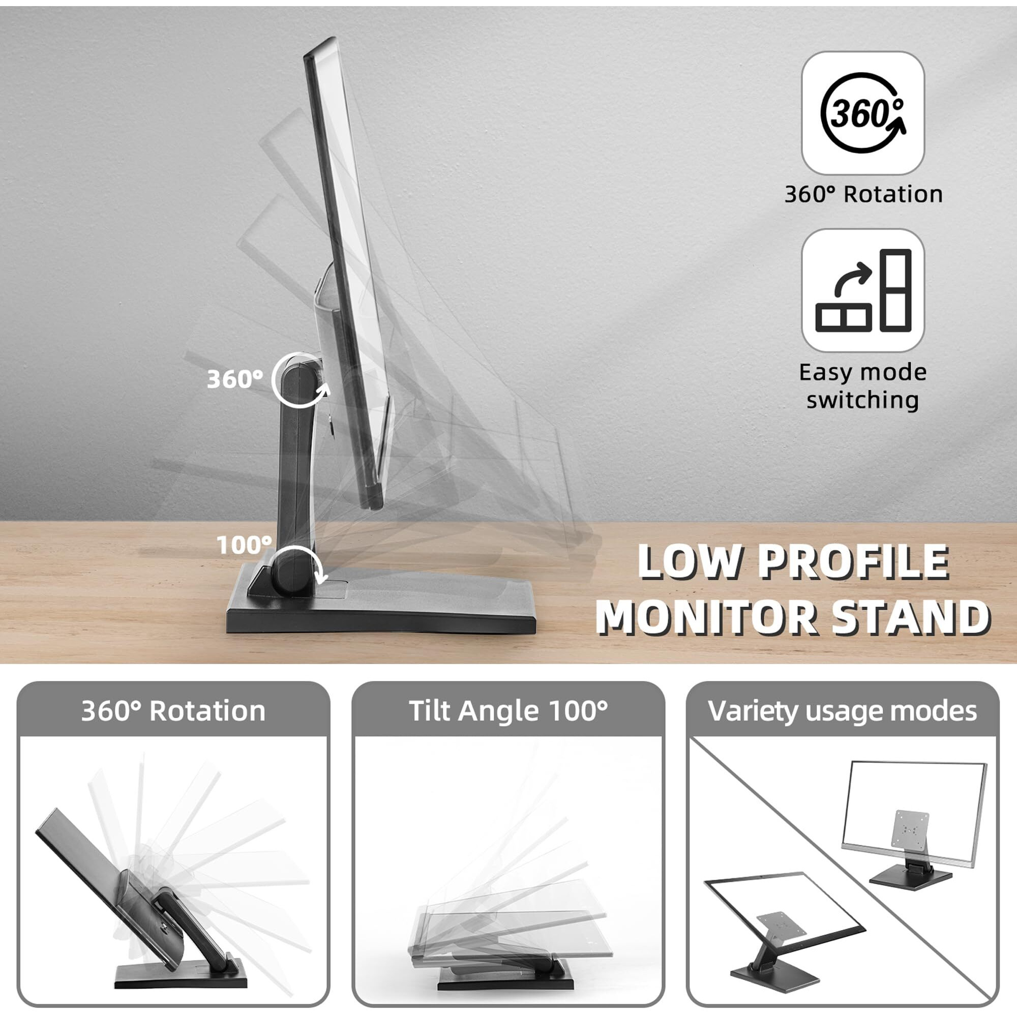 Wearson Lay Flat Monitor Stand - Foldable Low Profile Monitor Stands Compatible With Vesa 75X75 And 100X100 Monitor Mounts Ws-03A2