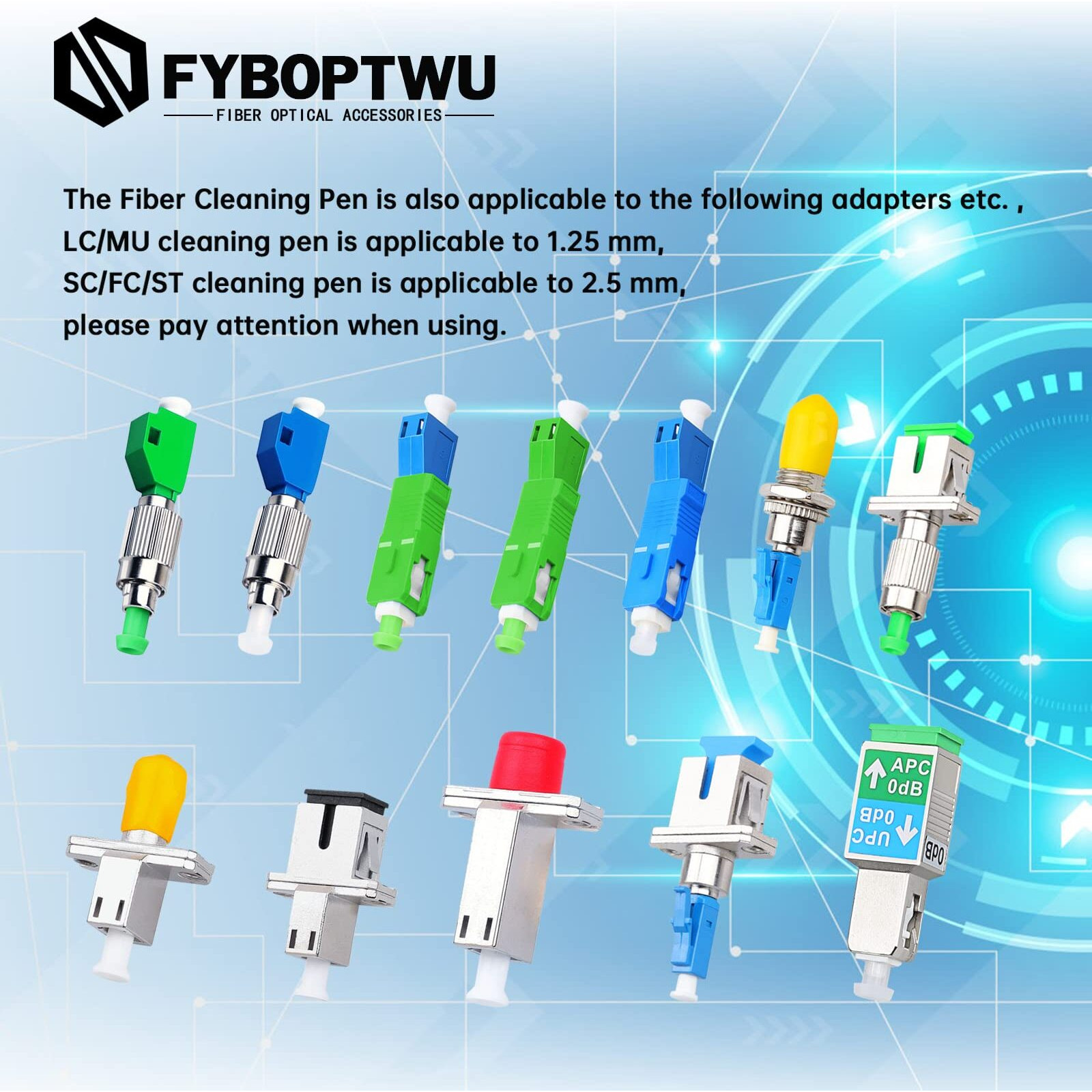Fyboptwu - 5 Pcs Fiber Optic Cleaner Fiber Optic Tools Cleaing Pen For Lc/Mu 1.25Mm Connector Over 800 Cleans Fiber End Face Cleans & Optical Connector Cleans