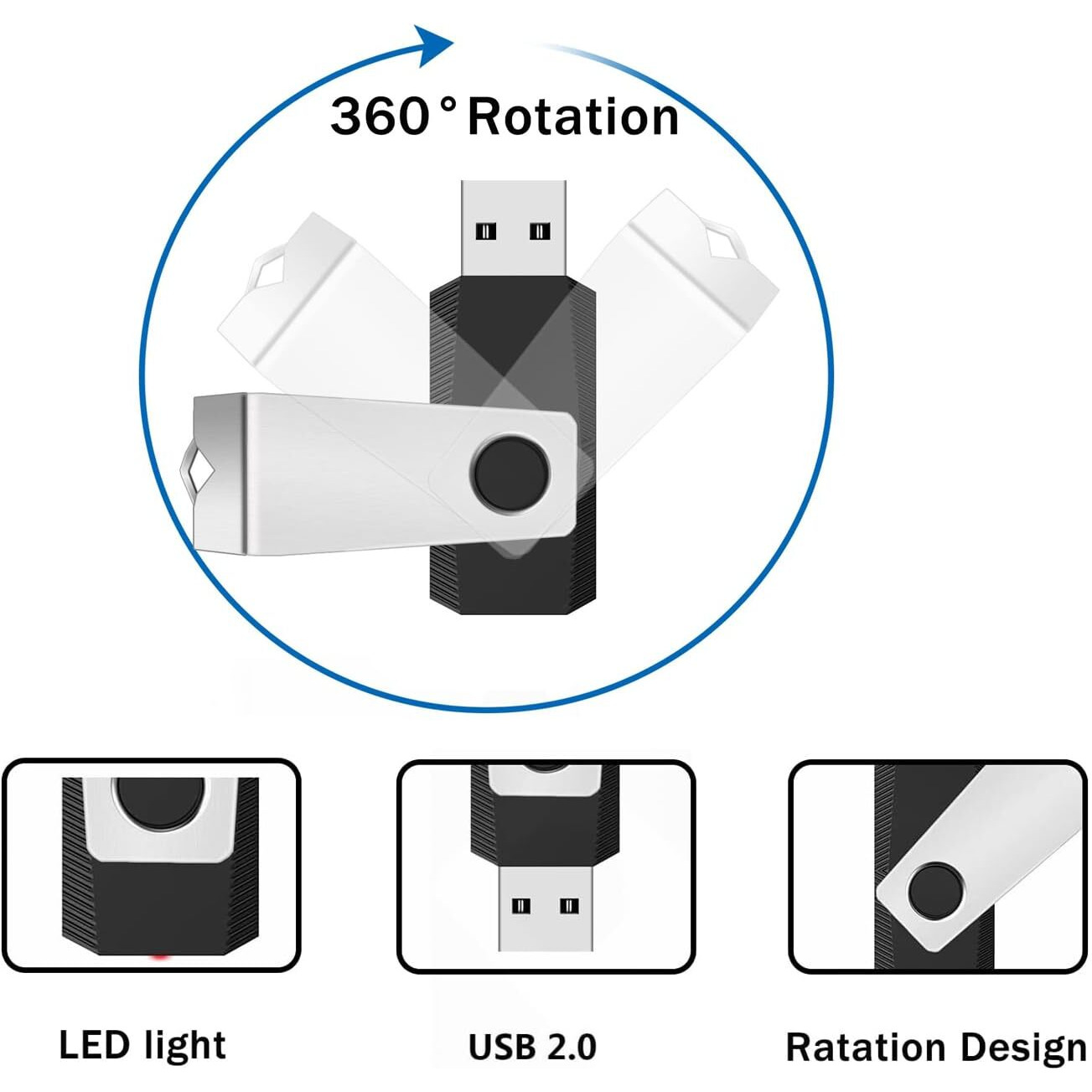 Usb Flash Drive 4Gb 10 Pack, Wooolken Usb 2.0 Memory Stick With Lanyards Swivel Thumb Drives Bulk Multi Pack Usb Drive Pendrive Jump Zip Drive(Mixed Colors Black Red Blue Orange Green)