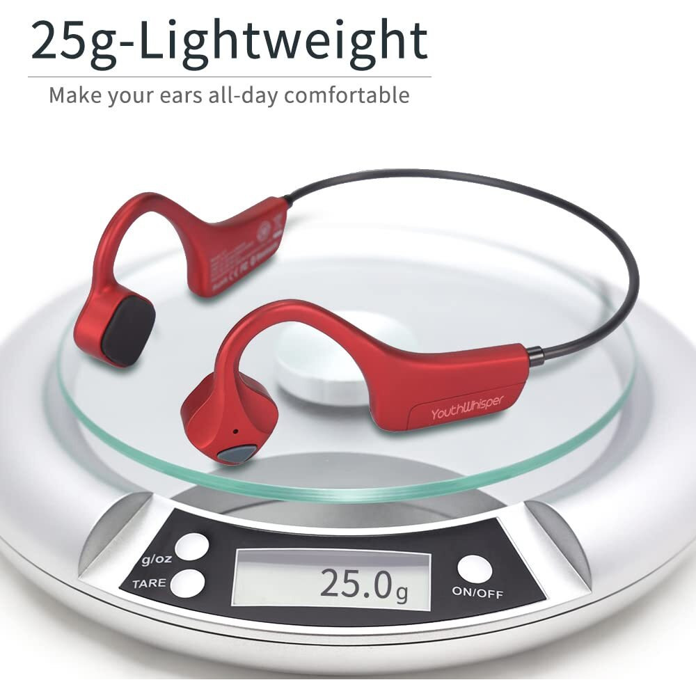 Bone Conduction Headphones Bluetooth, Youthwhisper Open Ear Wireless Earphones, Sports Headphones With Mic Waterproof For Running Cycling Hiking Walking And Workout (Red)