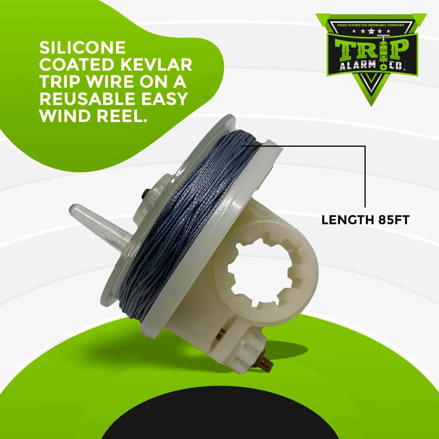 Trip Alarm Co Kevlar Trip Wire On Reusable Reel (2 Pack) - Early Warning Perimeter Defense For All Devices - 85Ft Silicon Coated Kevlar Line On Easy Wind Reel For Camping & Security