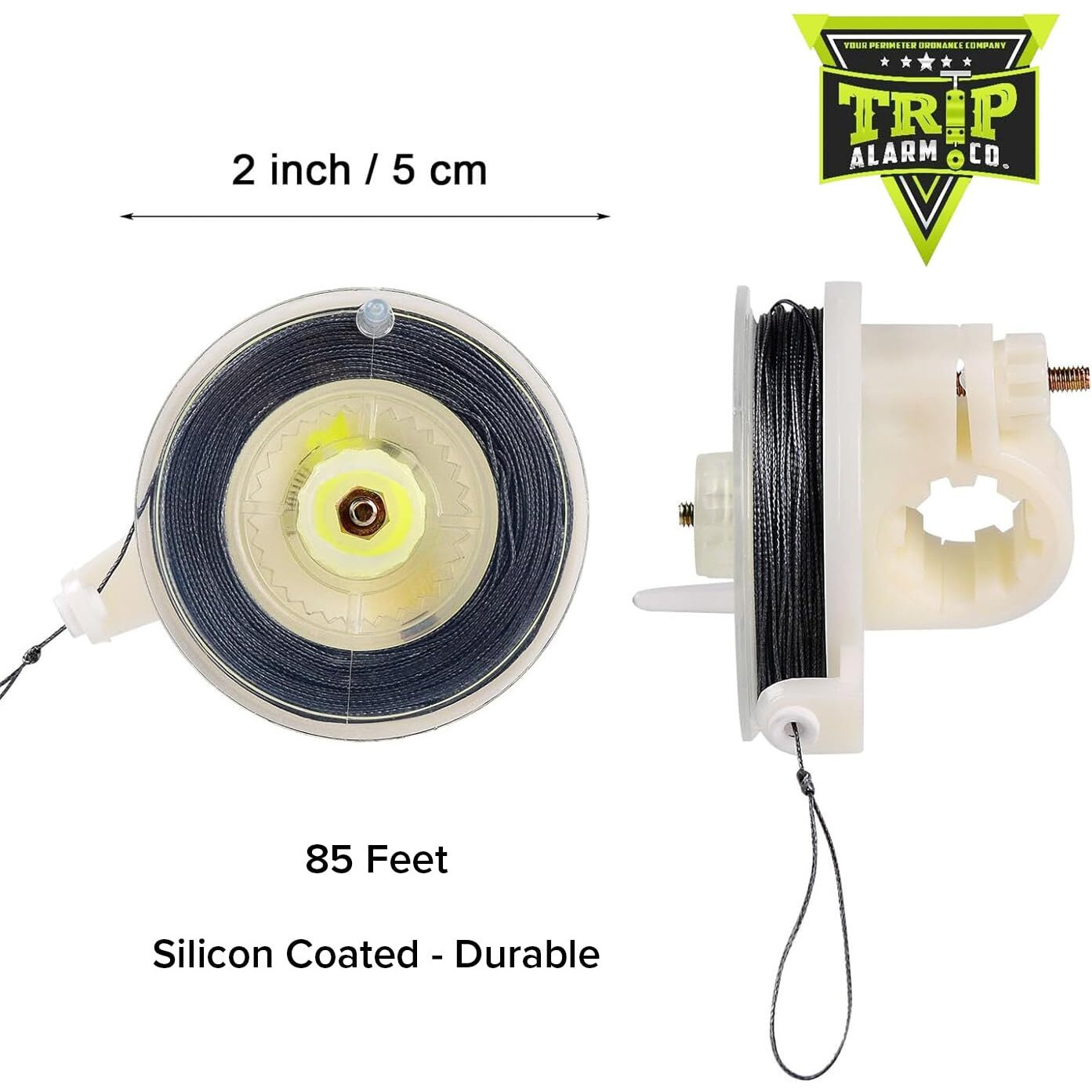 Trip Alarm Co Kevlar Trip Wire On Reusable Reel (2 Pack) - Early Warning Perimeter Defense For All Devices - 85Ft Silicon Coated Kevlar Line On Easy Wind Reel For Camping & Security
