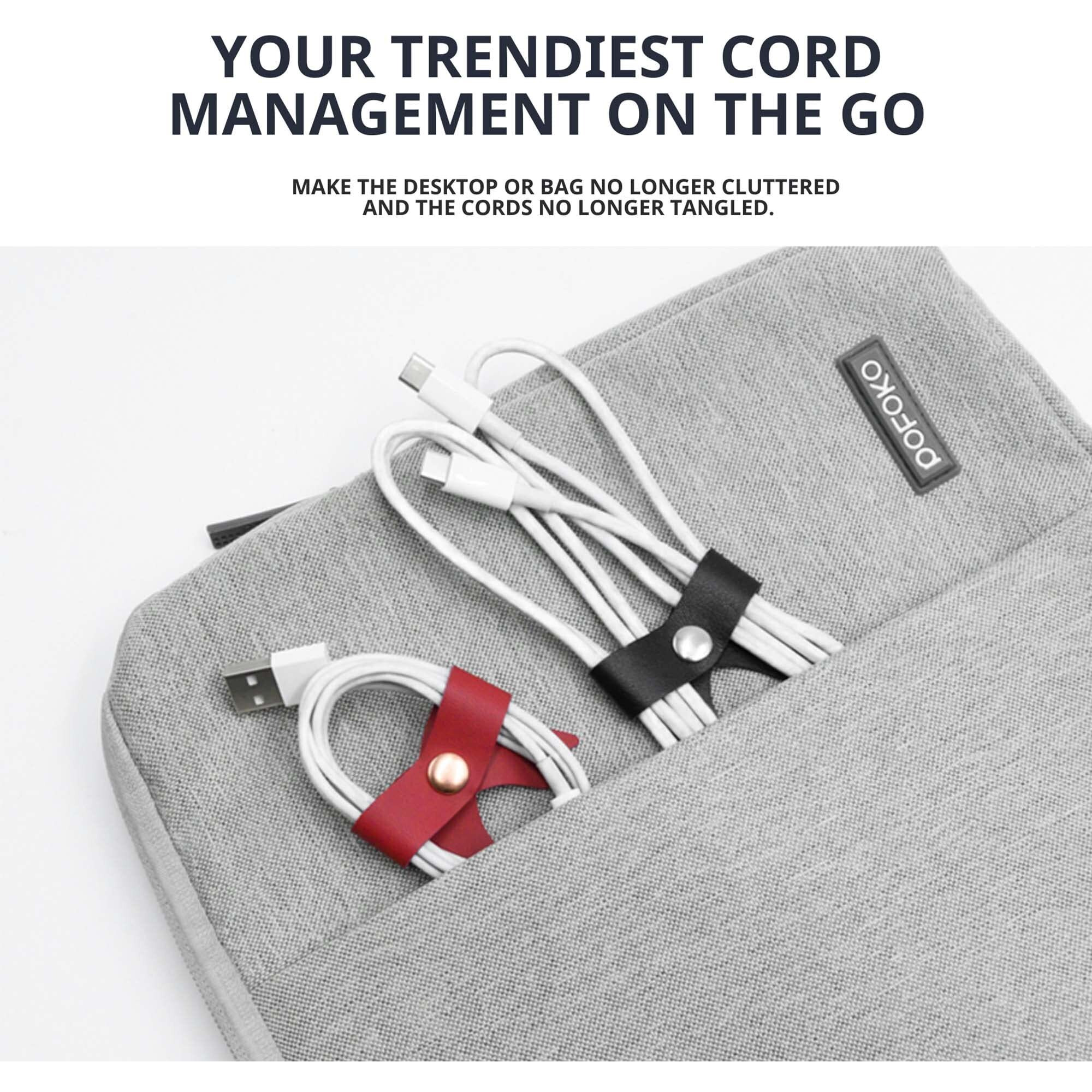 Senseage 5 Pack Cord Organizer, Bow Cord Keeper, Cable Organizer Usb Holder, Leather Cable Management, Cable Straps, Earphone Winder, Storage Straps For Electronics, Earbuds, Small, Blue