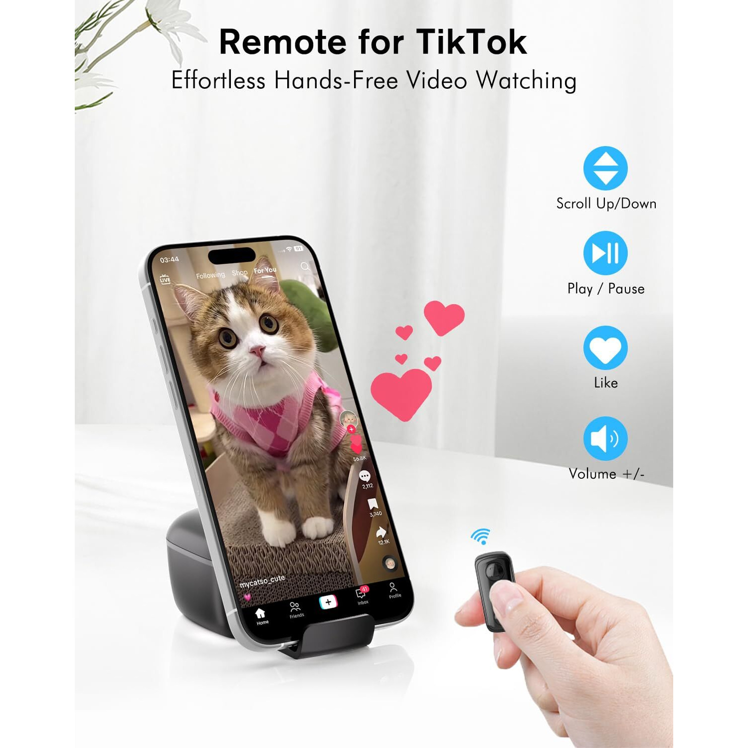 Remote Scrolling Ring For Tiktok, 2-In-1 Tik Tok Scroller Ring With Phone Holder, Wireless Page Turner For Ipad/Iphone Ebook Reading, Photo Taking Video Recording Remote For Ios Android Devices Black