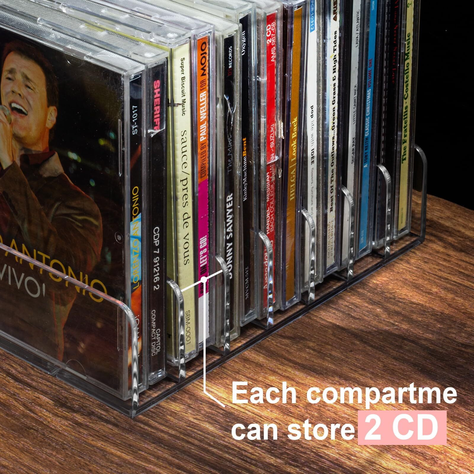 Vowcarol Cd Holder 2 Pack, Clear Acrylic Cd Organizers, Cd Display Rack Holds Up To 14 Standard Cd Cases For Media Shelf Storage And Organization