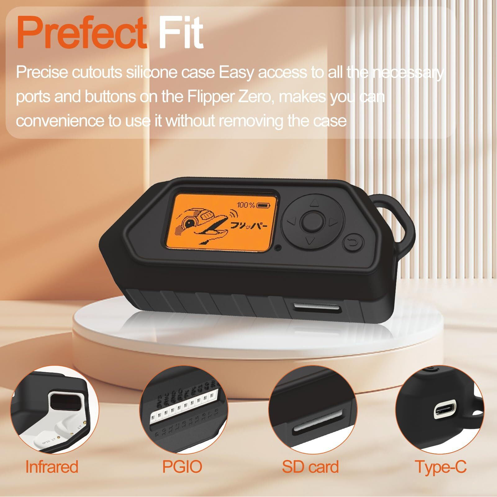 Silicone Case For Flipper Zero, Soft Protective Case For Flipper Zero Device, Anti-Scratch Protective Cover For Flipper Zero Wifi With Carabiner (Black)