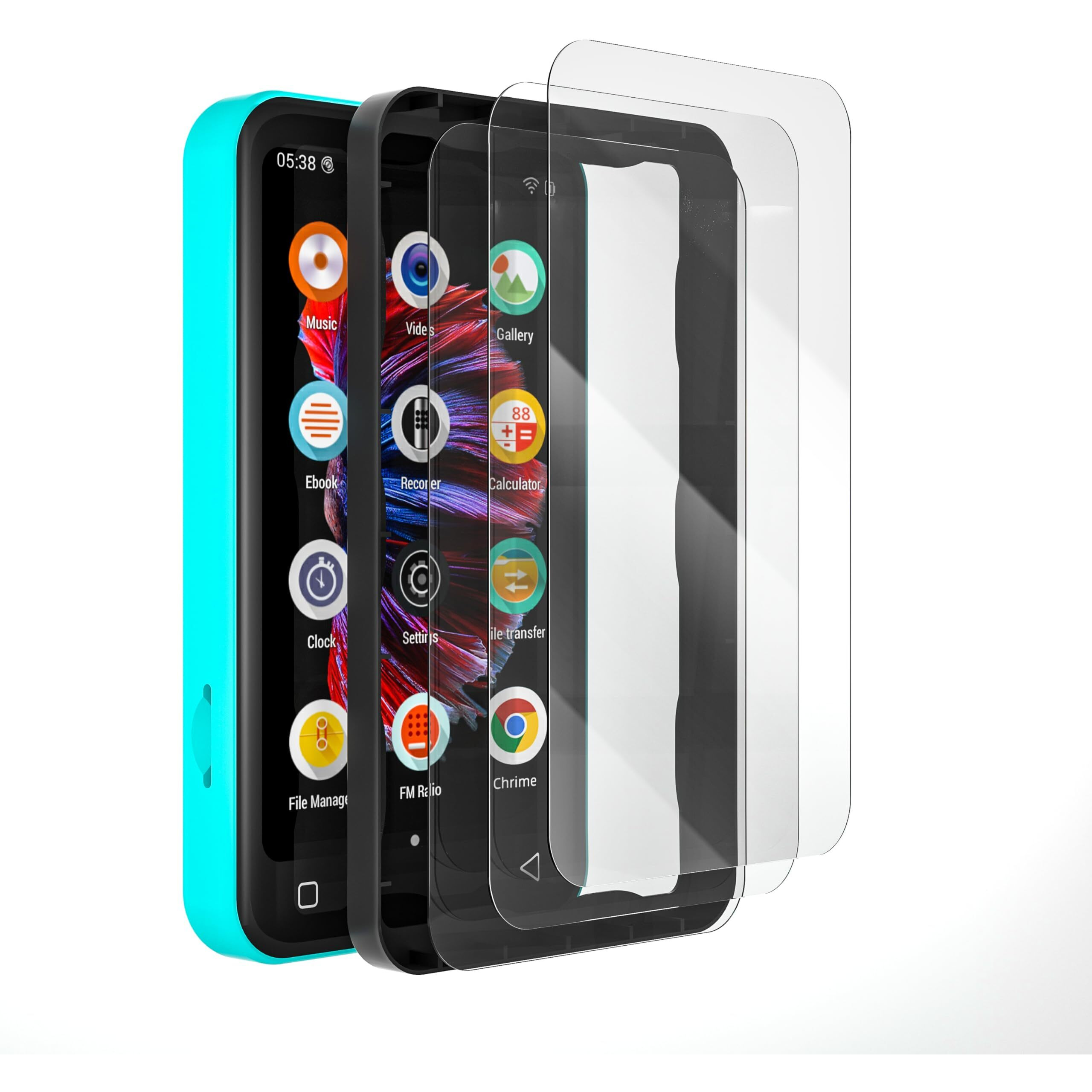 Timmkoo 3 Pack Screen Protector Q3E And Q5 Q8 Mp3 Player, Anti-Scratch, Hd Clear Tempered Glass Film With Easy Installation Frame