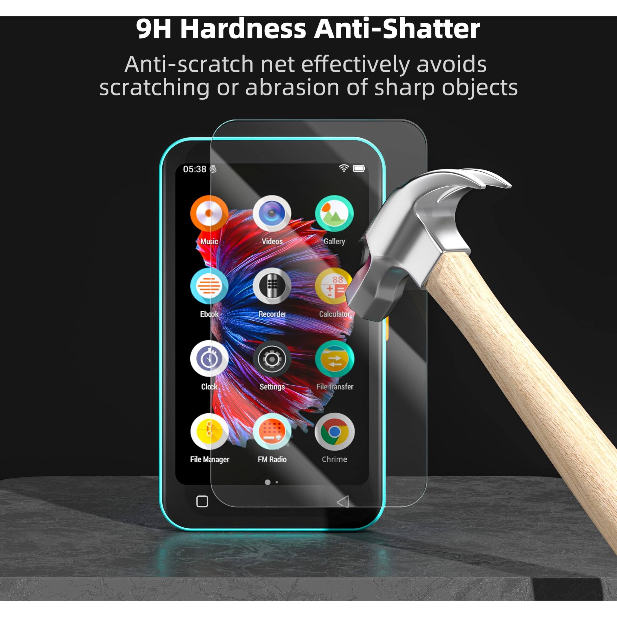 Timmkoo 3 Pack Screen Protector Q3E And Q5 Q8 Mp3 Player, Anti-Scratch, Hd Clear Tempered Glass Film With Easy Installation Frame