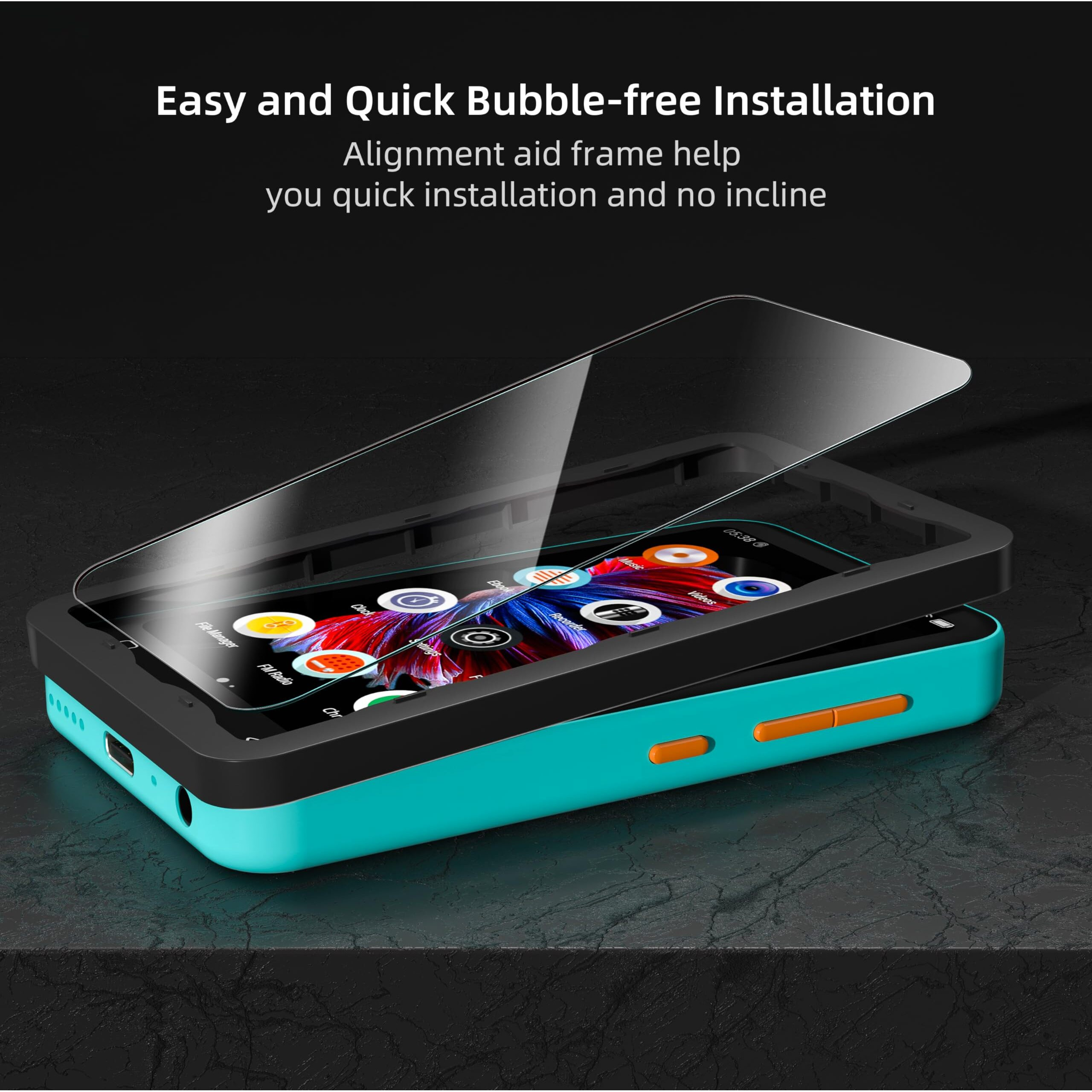 Timmkoo 3 Pack Screen Protector Q3E And Q5 Q8 Mp3 Player, Anti-Scratch, Hd Clear Tempered Glass Film With Easy Installation Frame