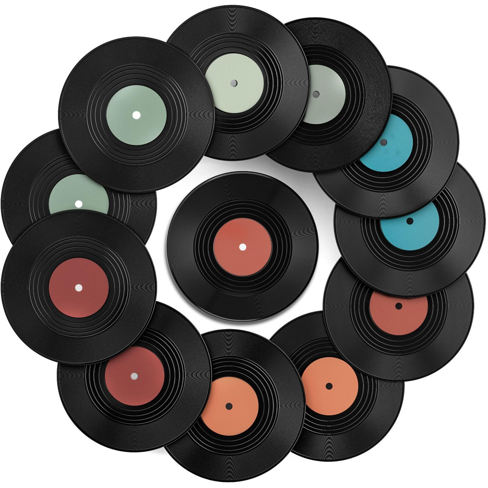 Facmogu 12Pcs 7 Inch Fake Blank Vinyl Records, Vintage Vinyl Decorative Records For Wall Art Aesthetic, Plastic Plain Records For Home, Cafe Decor, Fake Blank Records Custom For Wedding, Music Party