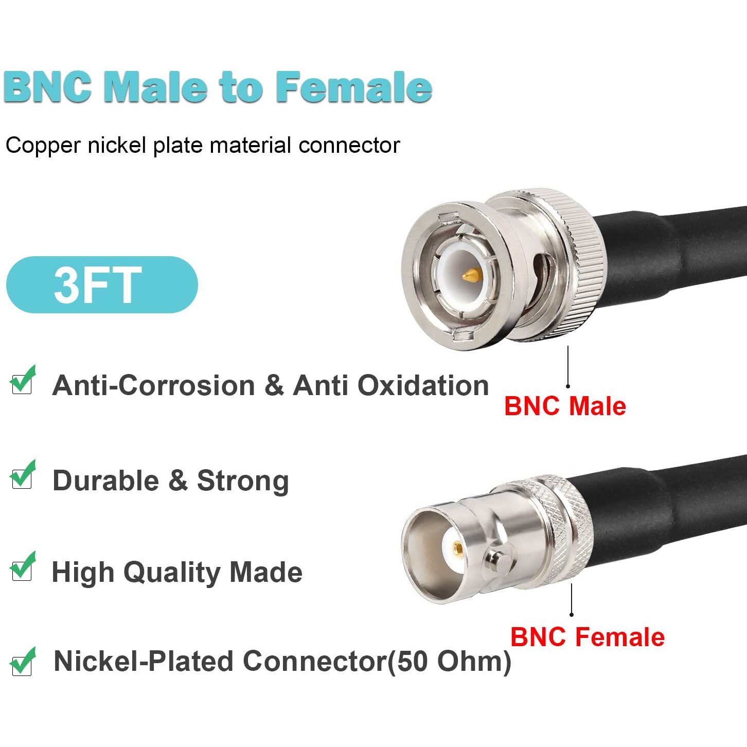 Mookeerf Bnc Male To Bnc Female Coaxial Cable 50 Ohm Rg8X Coax Cable Ultra Low Loss Bnc Jumper Cable For Antenna, Rf Radio, Modem, Oscilloscope, Spectrum, Analyzer, Signal Generator (3Ft)