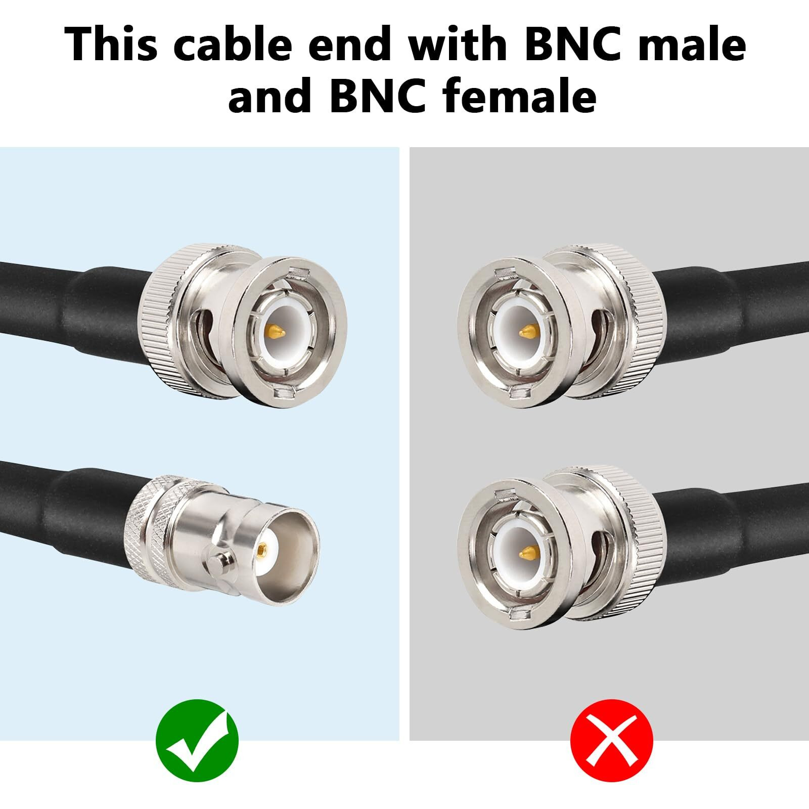 Mookeerf Bnc Male To Bnc Female Coaxial Cable 50 Ohm Rg8X Coax Cable Ultra Low Loss Bnc Jumper Cable For Antenna, Rf Radio, Modem, Oscilloscope, Spectrum, Analyzer, Signal Generator (3Ft)