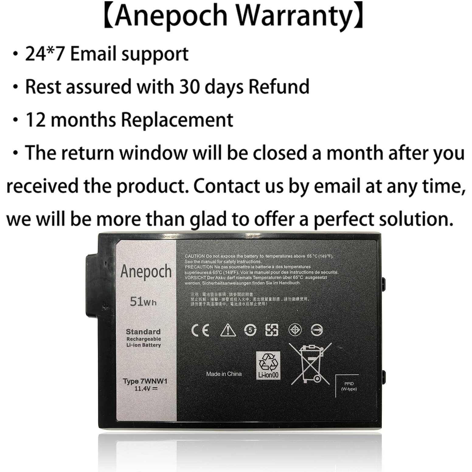 Anepoch 7Wnw1 Laptop Battery Replacement For Dell Latitude 7424 5424 5420 Rugged Extreme Series Notebook Dmf8C 0Dmf8C 11.4V 51Wh 4342Mah 3-Cell