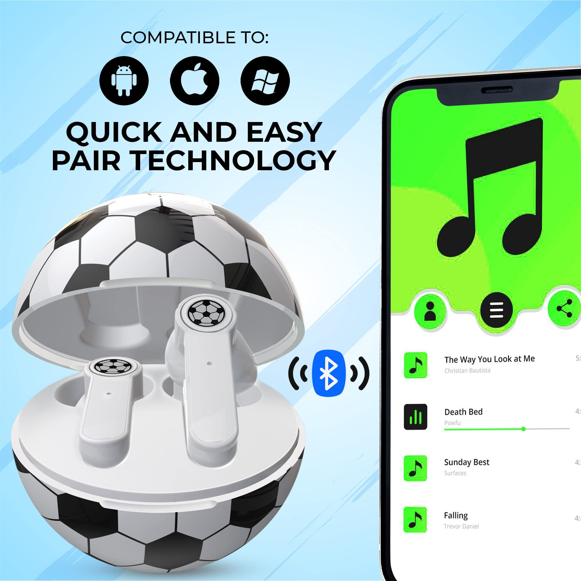 Coolbuds Soccer Wireless Bluetooth Earbuds | Rechargeable Bluetooth Headphones W. Call Control & Voice Assistant | True Wireless Earbuds, Noise Isolation Wireless Headphones W. 36 Hrs Of Playtime