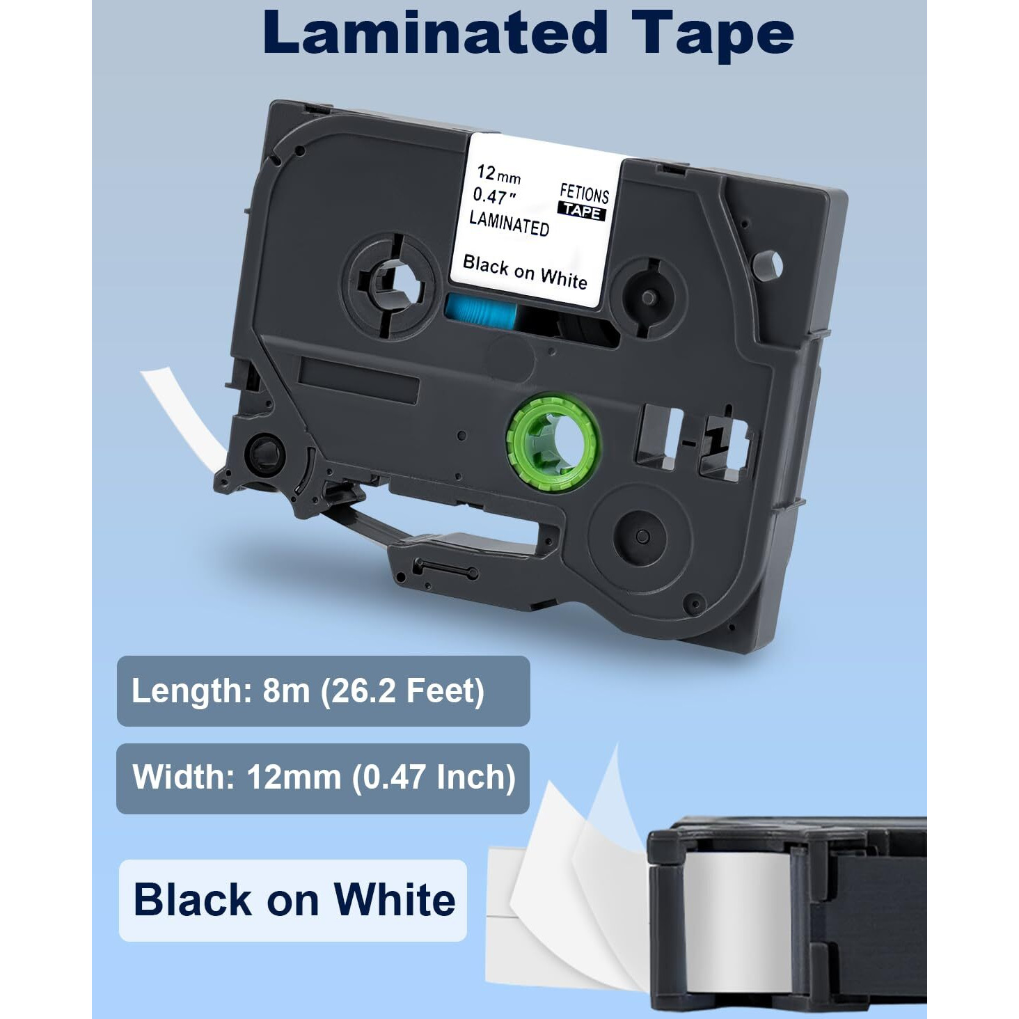 Label Maker Tape Tze-231 Replacement For Brother P-Touch Label Maker Pt-D210 D220 H110 D600 D400 By Fetions, Compatible With Tze Tz 12Mm X 8M 0.47 Laminated Waterproof Tape, Black On White,6 Pack