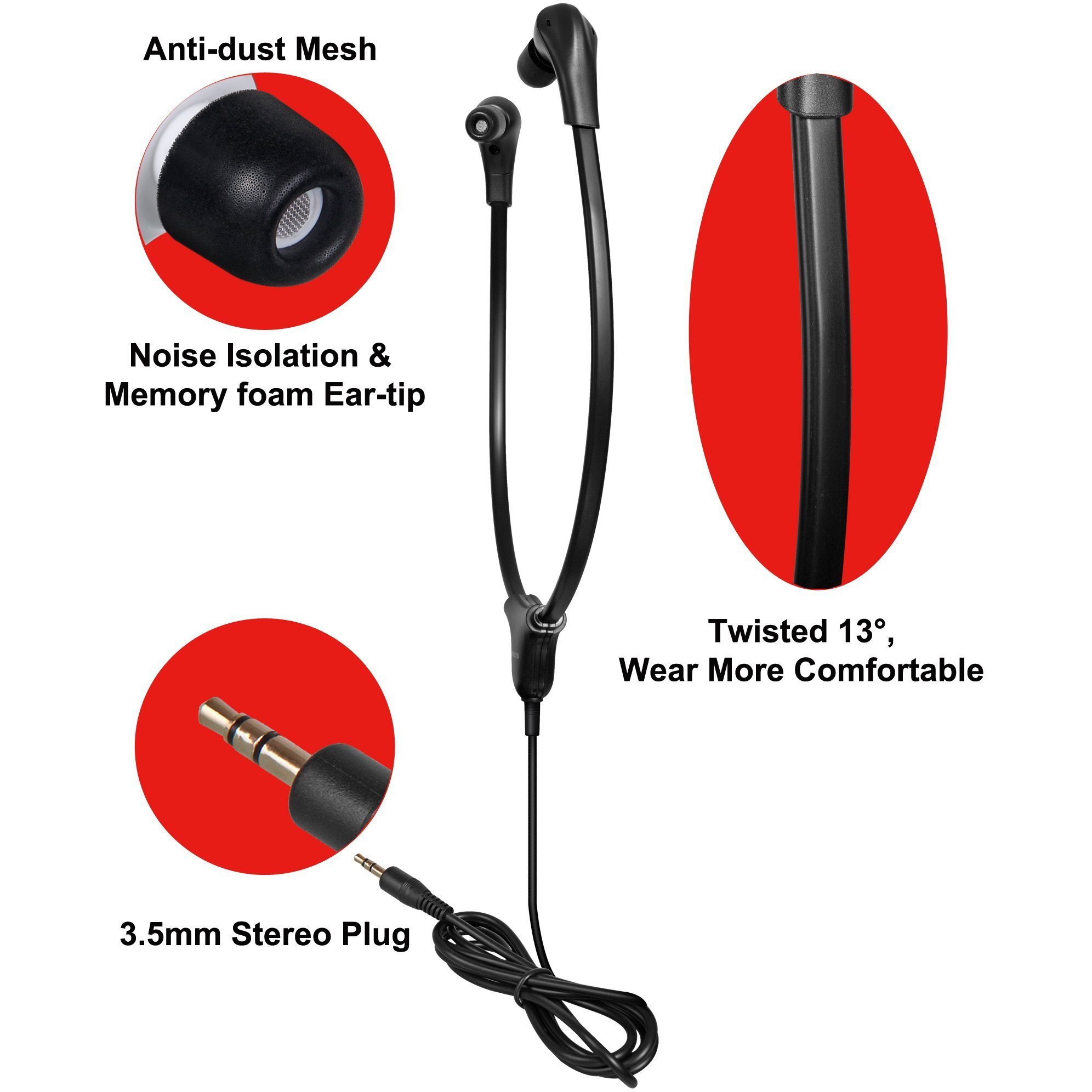 Simolio Wired Noise Isolating Stethoscope Headset With Soft Eartips,Replacement Under-Chin Earphone For Wireless Tv Speaker Sm-621 Sm-621D For Quiet Tv Listening