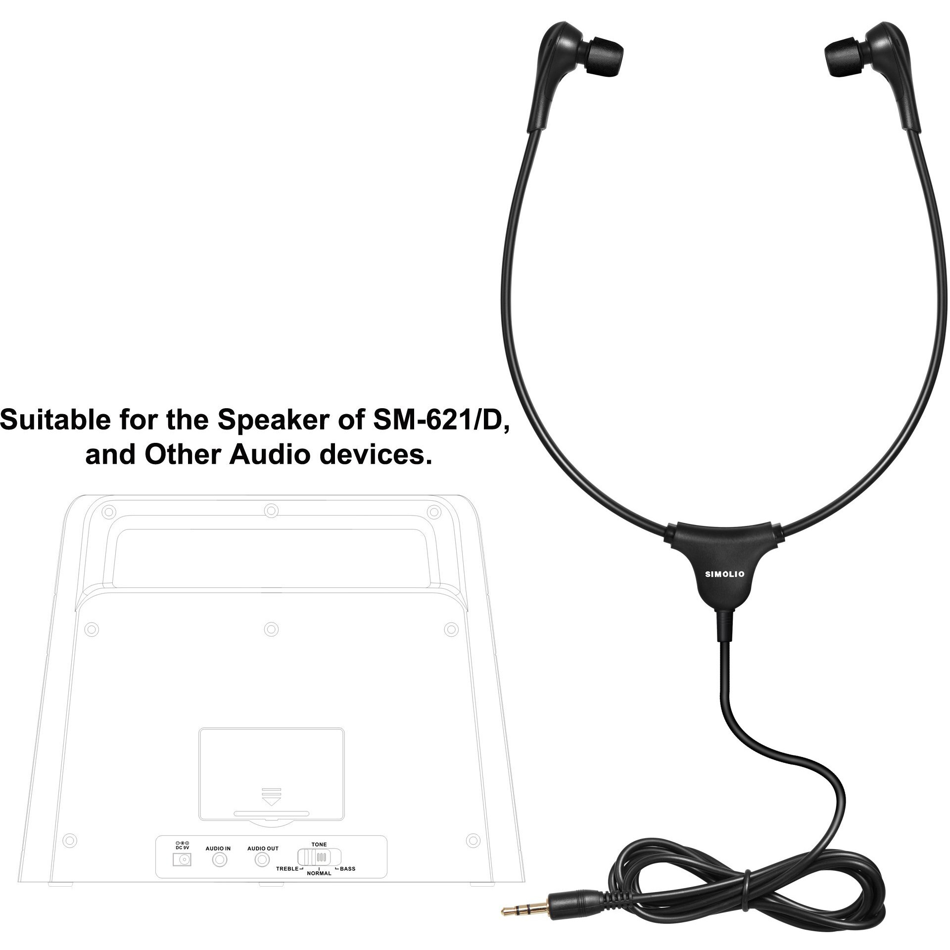 Simolio Wired Noise Isolating Stethoscope Headset With Soft Eartips,Replacement Under-Chin Earphone For Wireless Tv Speaker Sm-621 Sm-621D For Quiet Tv Listening