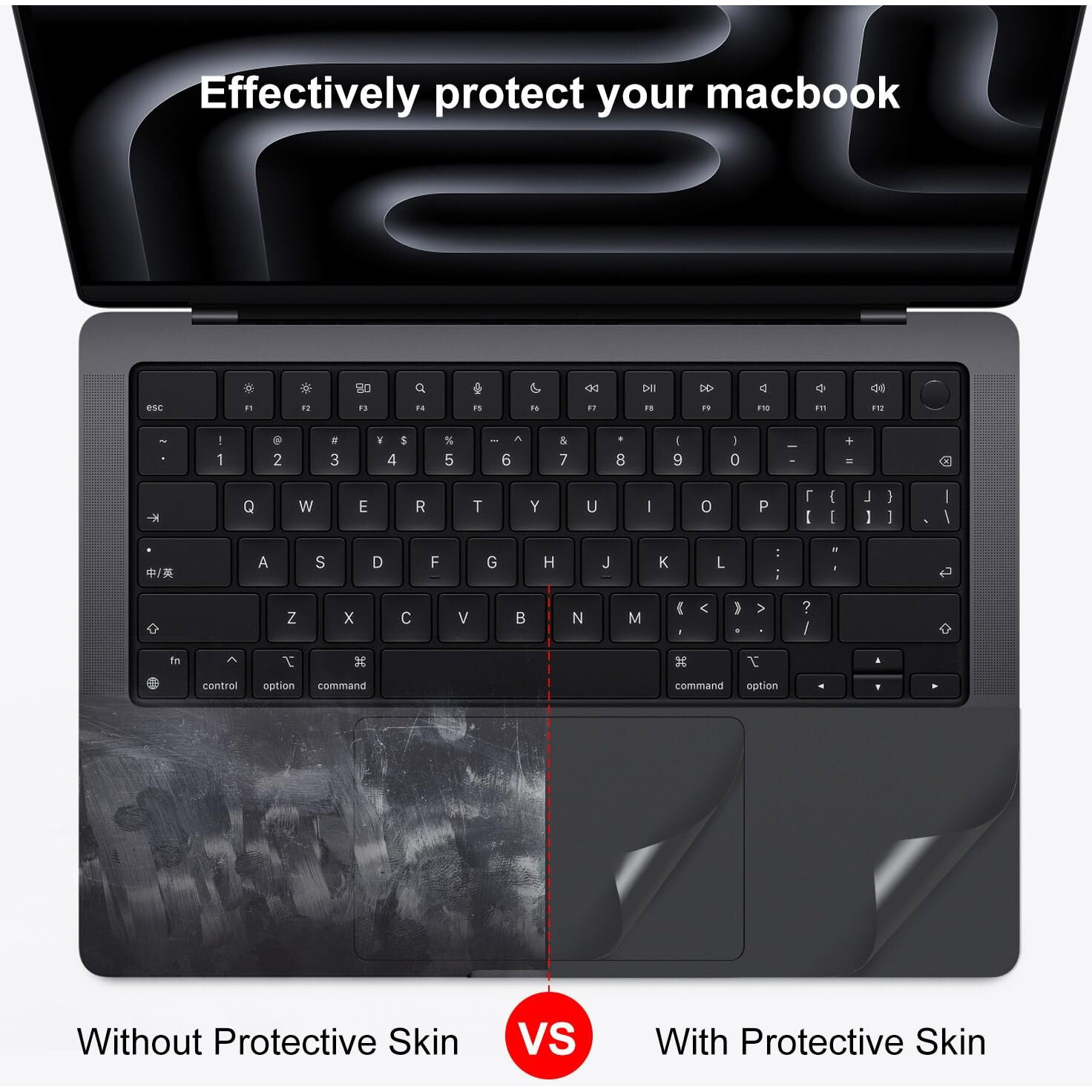 Palm Rest Cover Skin With Trackpad Protector Compatible With 2023 Macbook Pro 14 Inch M3 Pro Max Chip A2992 A2918,Macbook Pro 14 Wrist Rest Protective Decals Stickers - Space Black