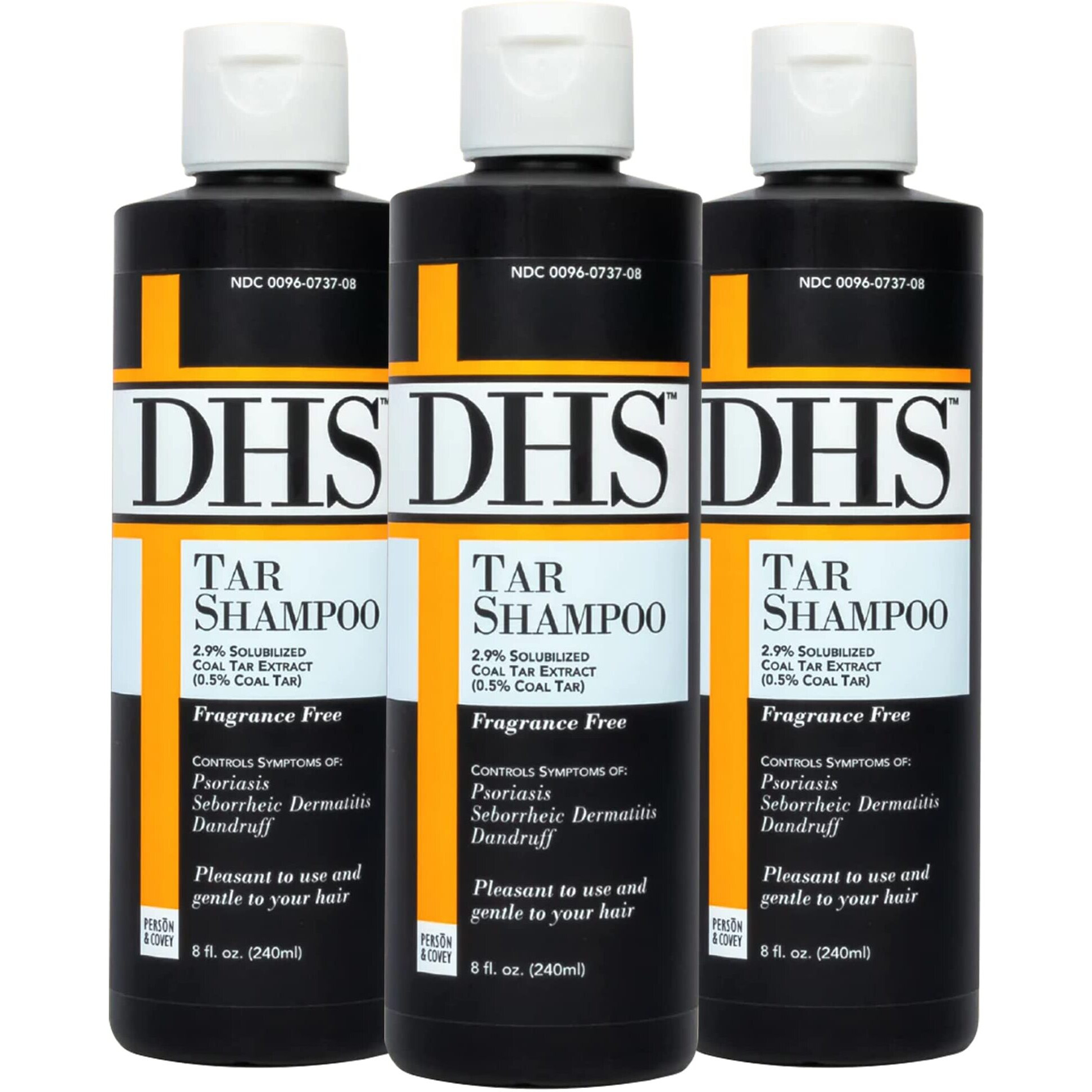 Dhs Person & Covey, Inc Coal Tar Shampoo - Anti Dandruff Shampoo For Men & Women, Psoriasis Shampoo & Dandruff Hair Care For Itchy Scalp, Unscented Seborrheic Dermatitis Shampoo - 8 Fl Oz, Pack Of 3