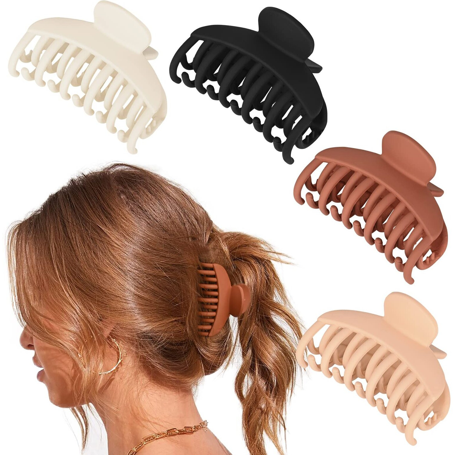 Deeka 4 Pcs Double Row Teeth Hair Claw Clips 2.5" Medium Hair Clips For Thin Hair Small Matte Clips Short Fine Hair Accessories For Women And Girls -Black Brown