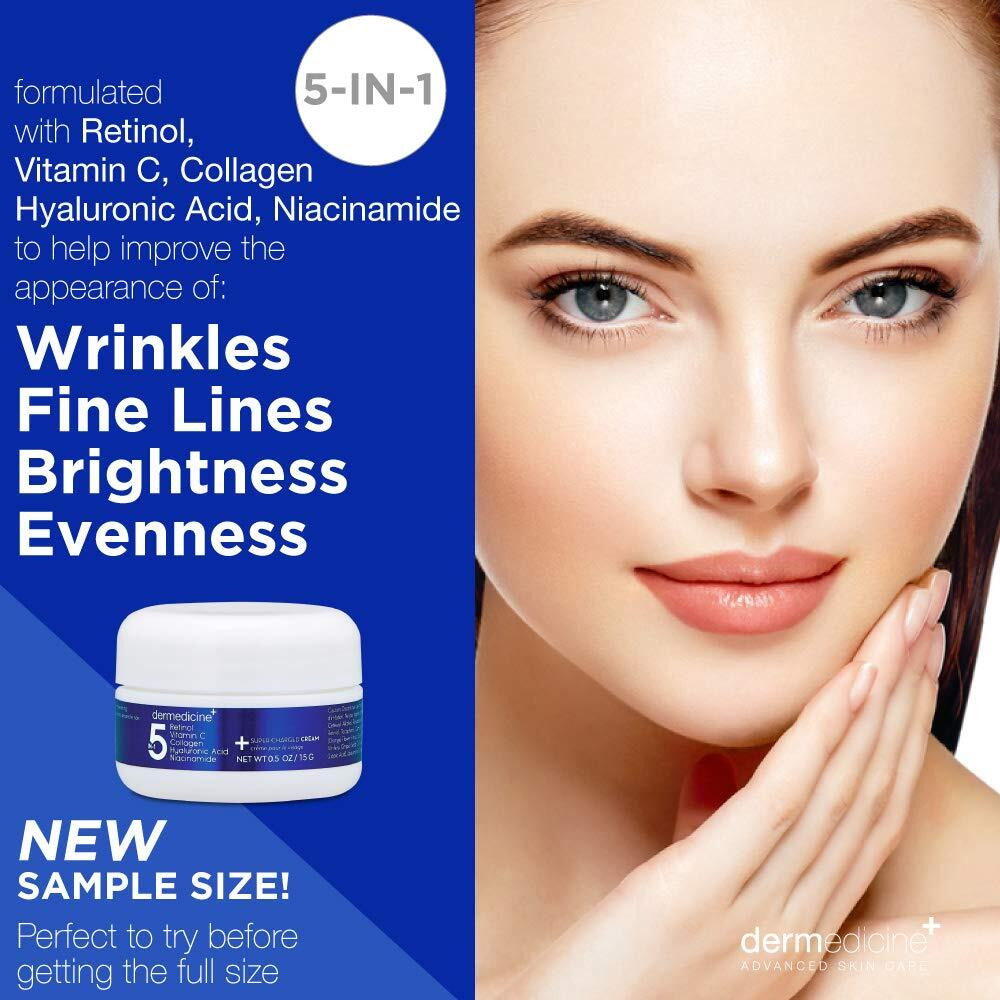 5 In 1 Retinol, Vitamin C, Collagen, Hyaluronic Acid, Niacinamide | Potent Face Cream Which May Help Improve Appearance Fine Lines And Wrinkles And Reduce Appearance Of Dark Spots | Trial .5Oz
