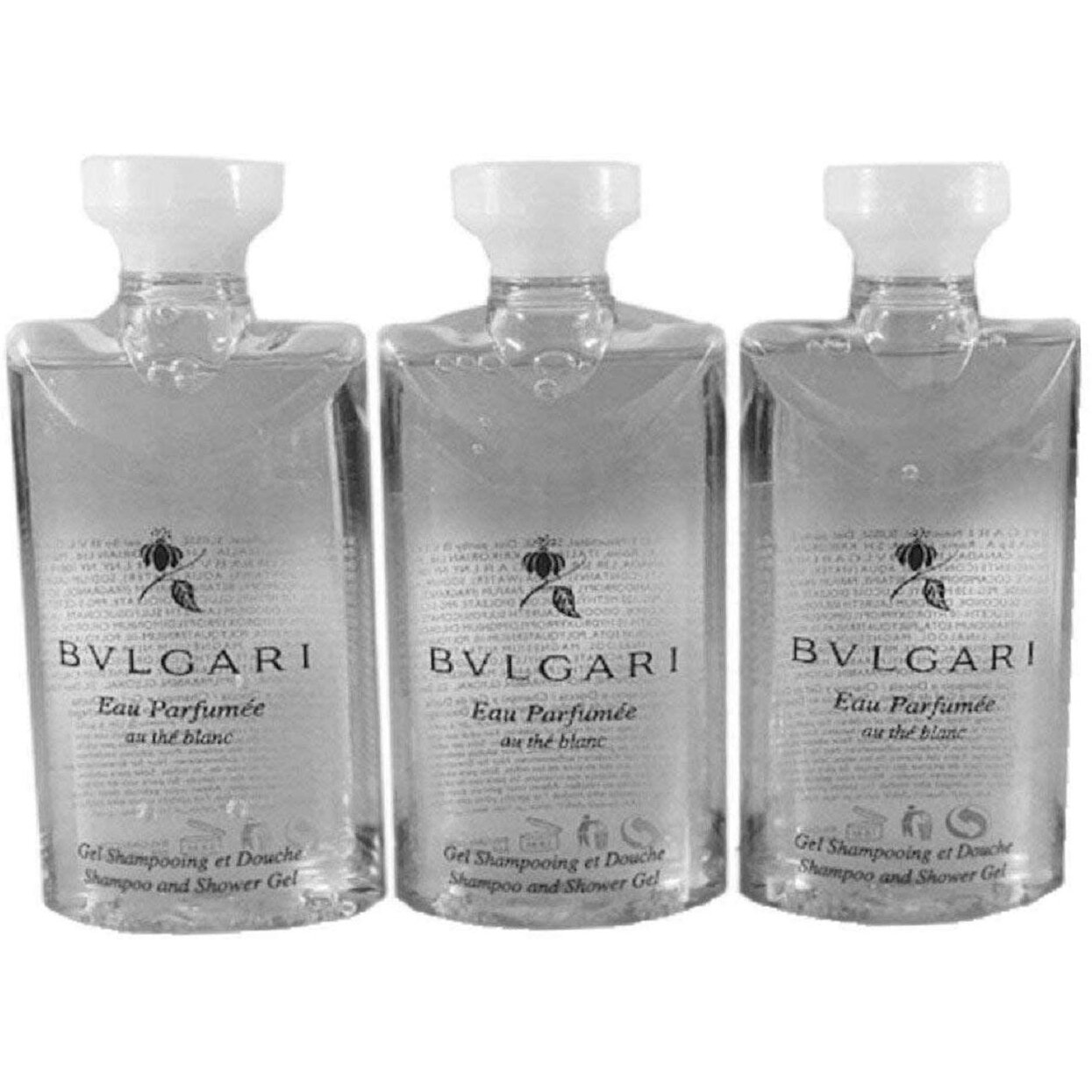 Bvlgari Au The Blanc (White Tea) Shampoo And Shower Gel Travel Size, 2.5 Ounce Bottles - Set Of 3