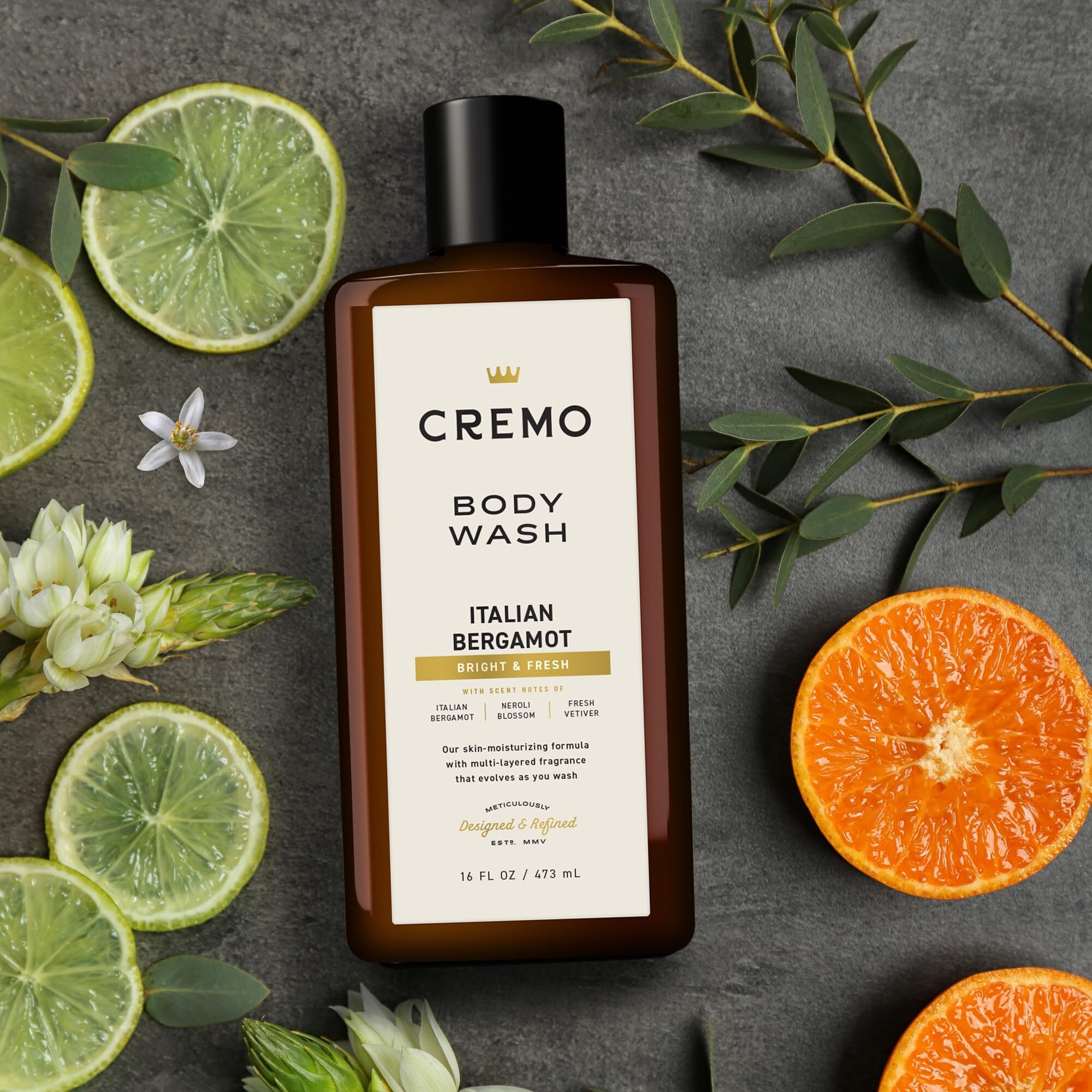 Cremo Rich-Lathering Italian Bergamot Body Wash For Men, Notes Of Italian Bergamot, Neroli Blossom, And Fresh Vetiver, 16 Fl Oz