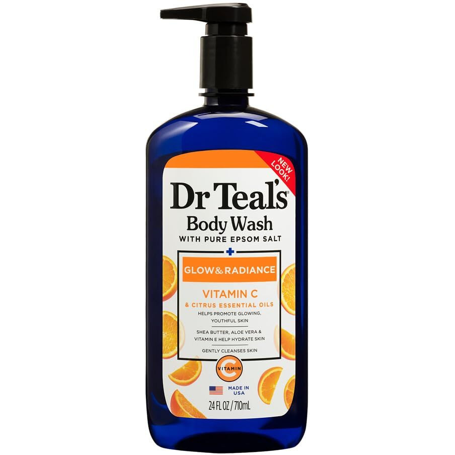 Body Wash With Pure Epsom Salt, Glow & Radiance, Vitamin C & Citrus Essential Oils Teal's, 24 Fl Oz