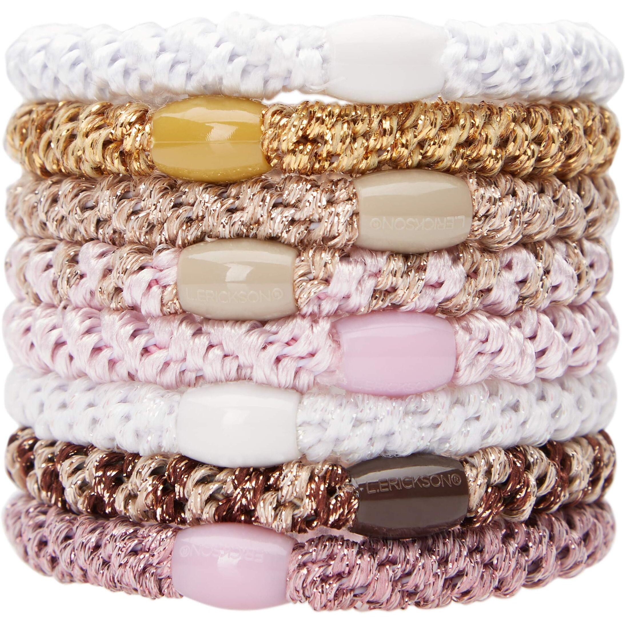 L. Erickson Grab & Go Pony - Cotton Candy - 8 Pack Ponytail Holder Hair Ties - Pink And White Mix
