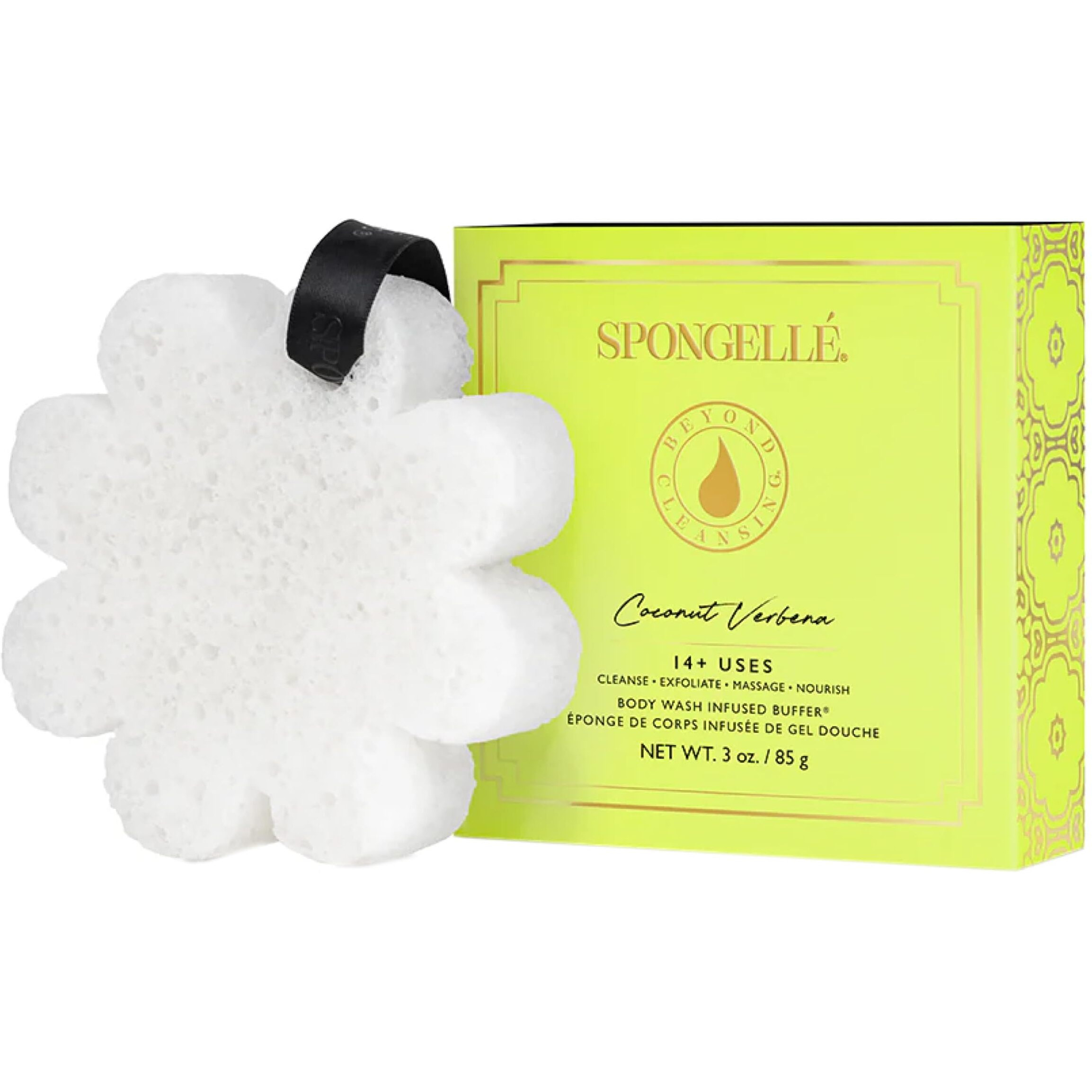 Spongelle Coconut Verbena Wild Flower Buffer Body Scrubber With Box | Bath & Shower Loofah For Women | Exfoliator With Body Wash Infused | 14+ Uses
