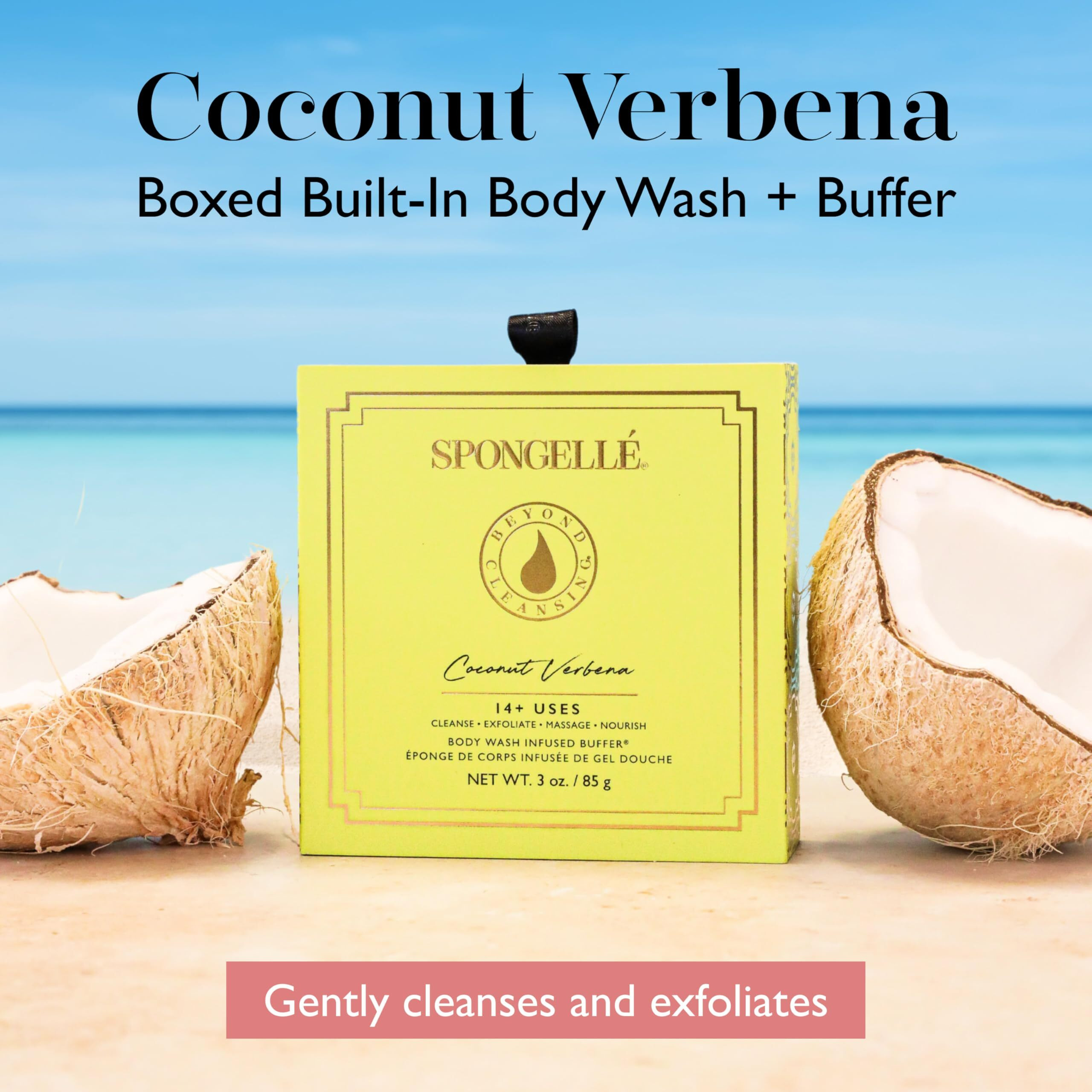 Spongelle Coconut Verbena Wild Flower Buffer Body Scrubber With Box | Bath & Shower Loofah For Women | Exfoliator With Body Wash Infused | 14+ Uses
