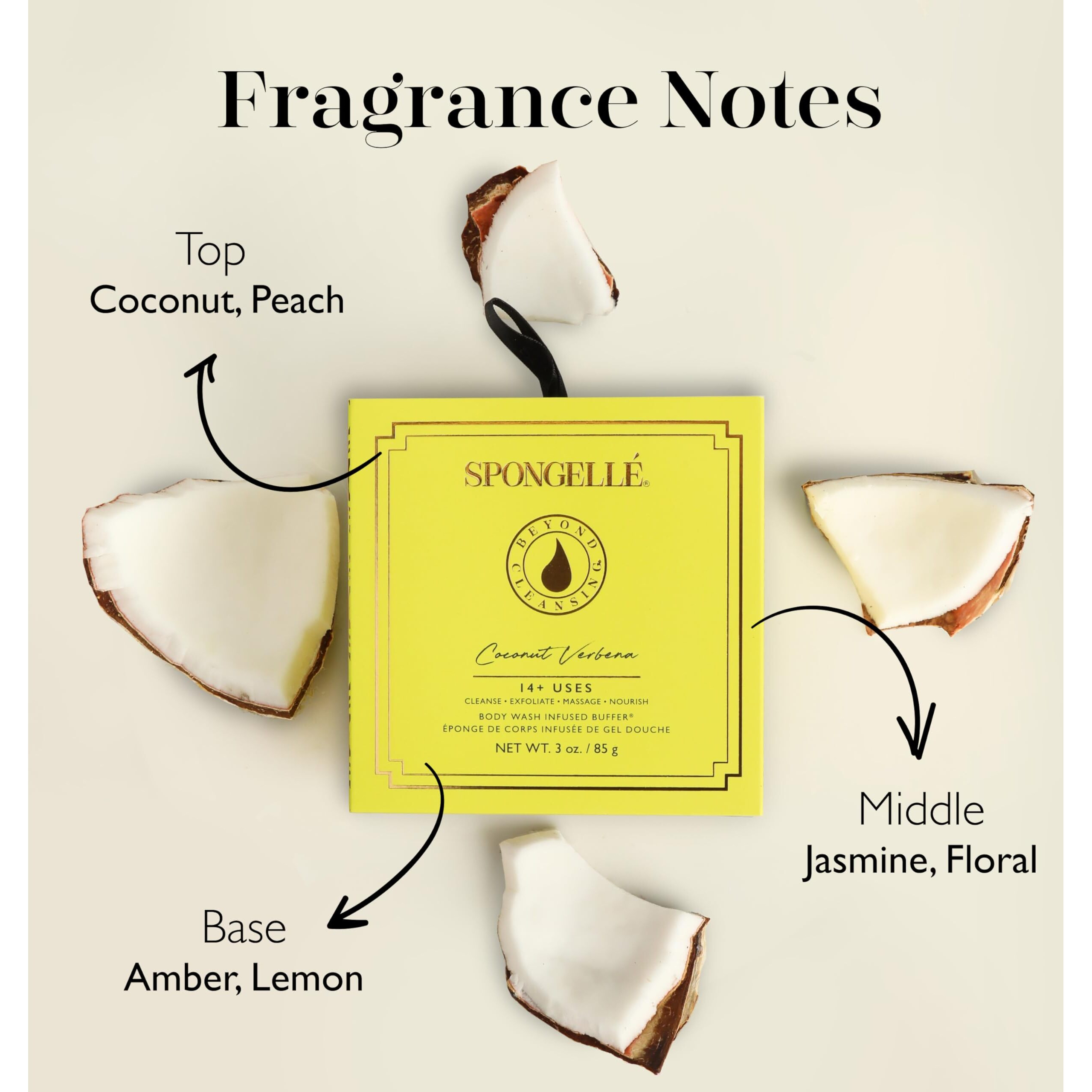 Spongelle Coconut Verbena Wild Flower Buffer Body Scrubber With Box | Bath & Shower Loofah For Women | Exfoliator With Body Wash Infused | 14+ Uses