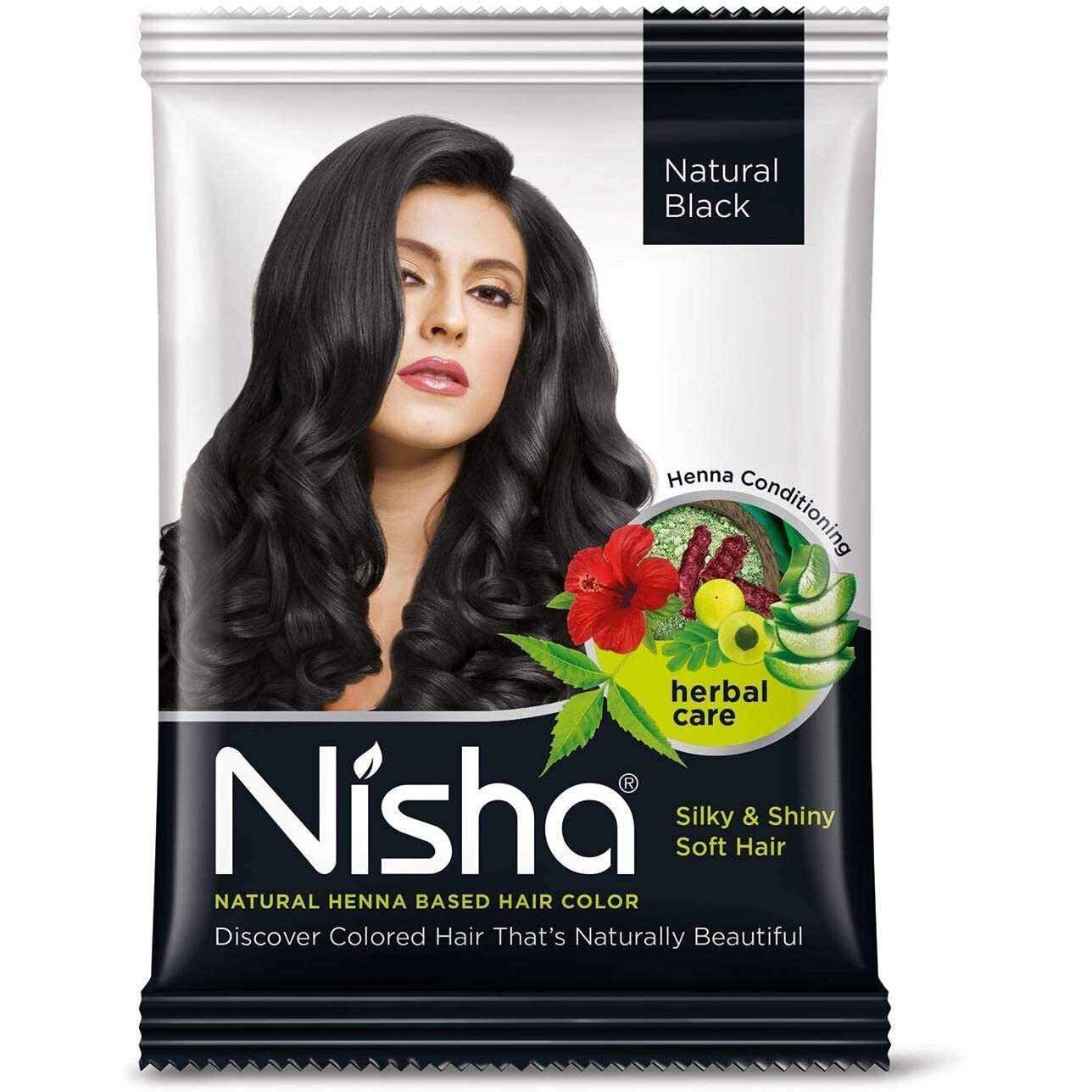 Nisha Henna Based Color Dye For Hair (0.35 Ounce (Pack Of 10), Natural Black)