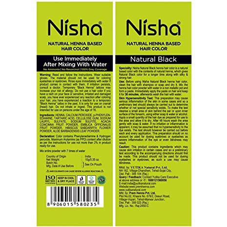 Nisha Henna Based Color Dye For Hair (0.35 Ounce (Pack Of 10), Natural Black)