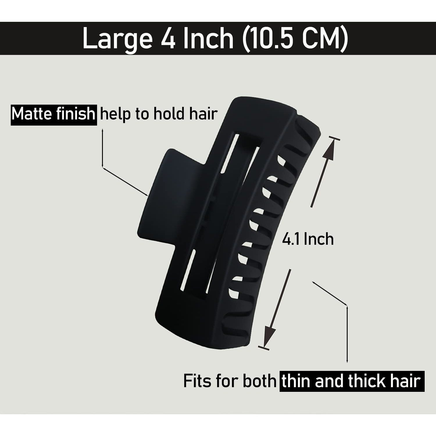 Nalodu Rectangle Hair Claw Clips Large 4 Inch Matte Square Clear No Slip Big Jaw Clip Multi-Colored For Thick Hair Women, 6 Pack