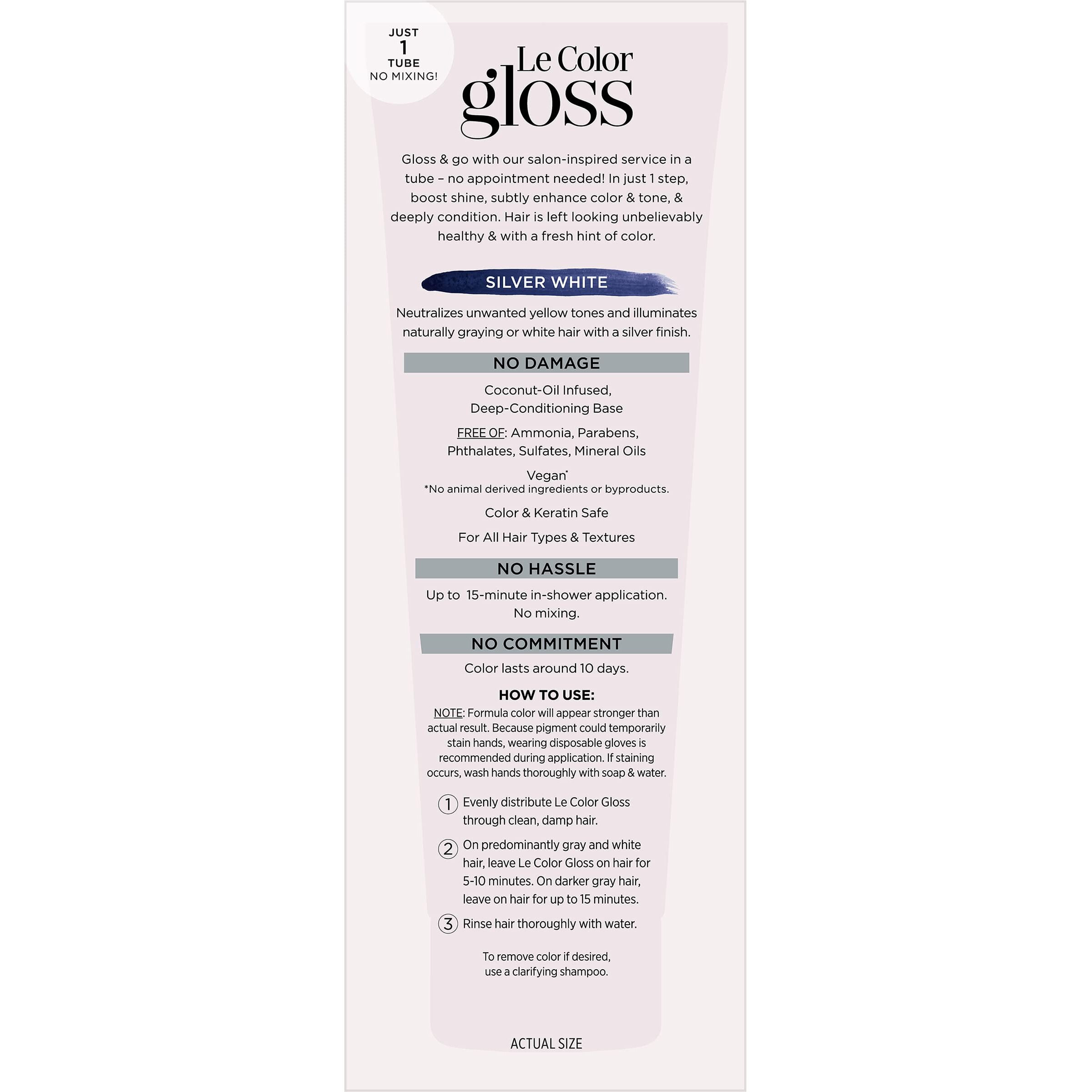 L'Oreal Paris Le Color Gloss One Step Toning Gloss, In-Shower Hair Toner With Deep Conditioning Treatment Formula For Gray Hair, Silver White, 1 Kit