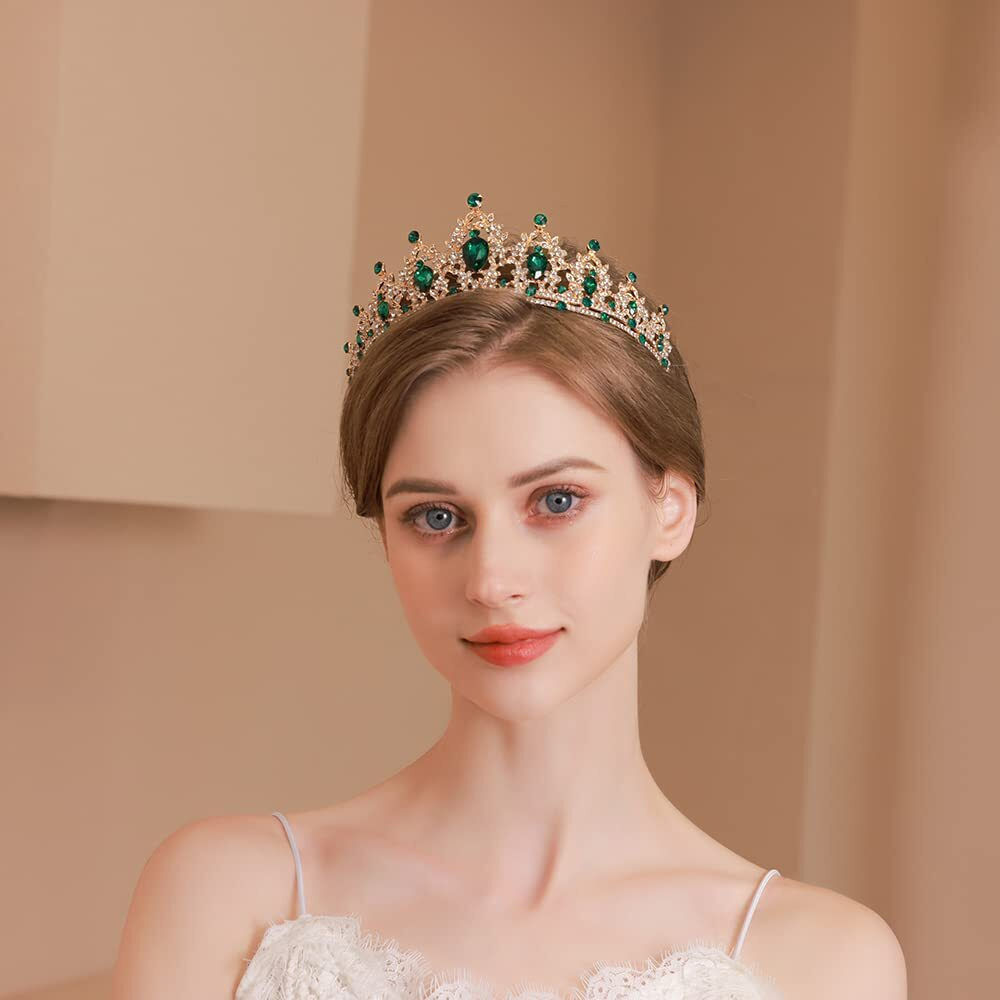 Kamirola Crystal Tiaras For Women, For St. Patricks Day Wedding Tiaras And Crowns For Women Tiaras For Women Birthday Party Princess Crown Hair Accessories Bride Rhinestone Headband (Gold Green)