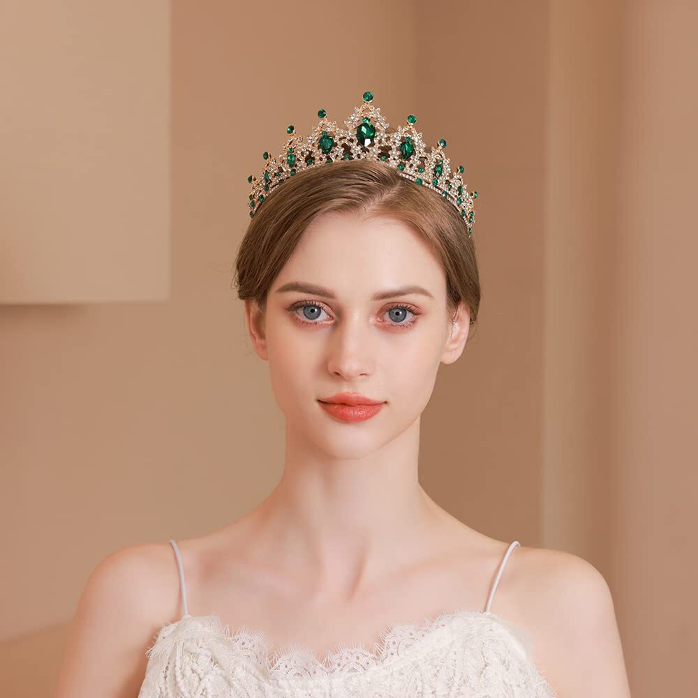 Kamirola Crystal Tiaras For Women, For St. Patricks Day Wedding Tiaras And Crowns For Women Tiaras For Women Birthday Party Princess Crown Hair Accessories Bride Rhinestone Headband (Gold Green)