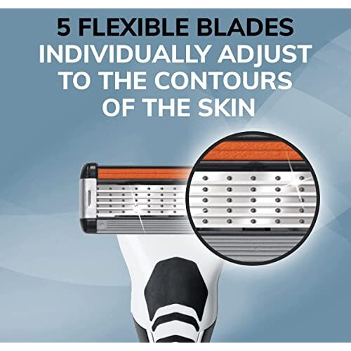 Bic Flex 5 Refillable Razors For Men, Long-Lasting 5 Blade Razors For A Smooth And Comfortable Shave, 1 Handle And 7 Cartridges, 8 Piece Shaving Kit