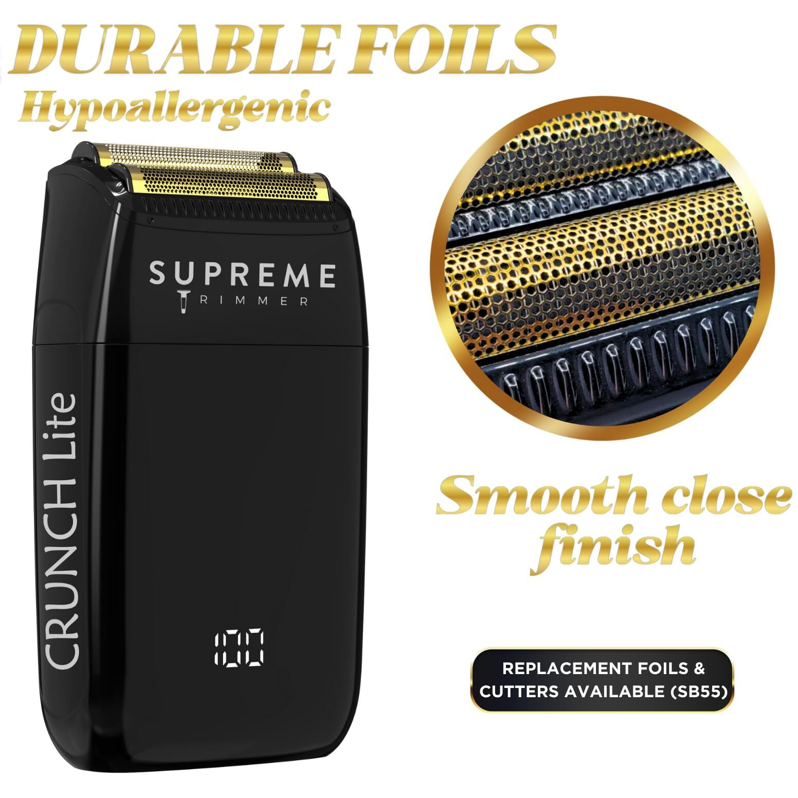 Supreme Trimmer Crunch Lite Foil Shaver For Men (60 Minute Runtime) Men's Electric Razor For Bald Head, Stubble |Stf600 Black