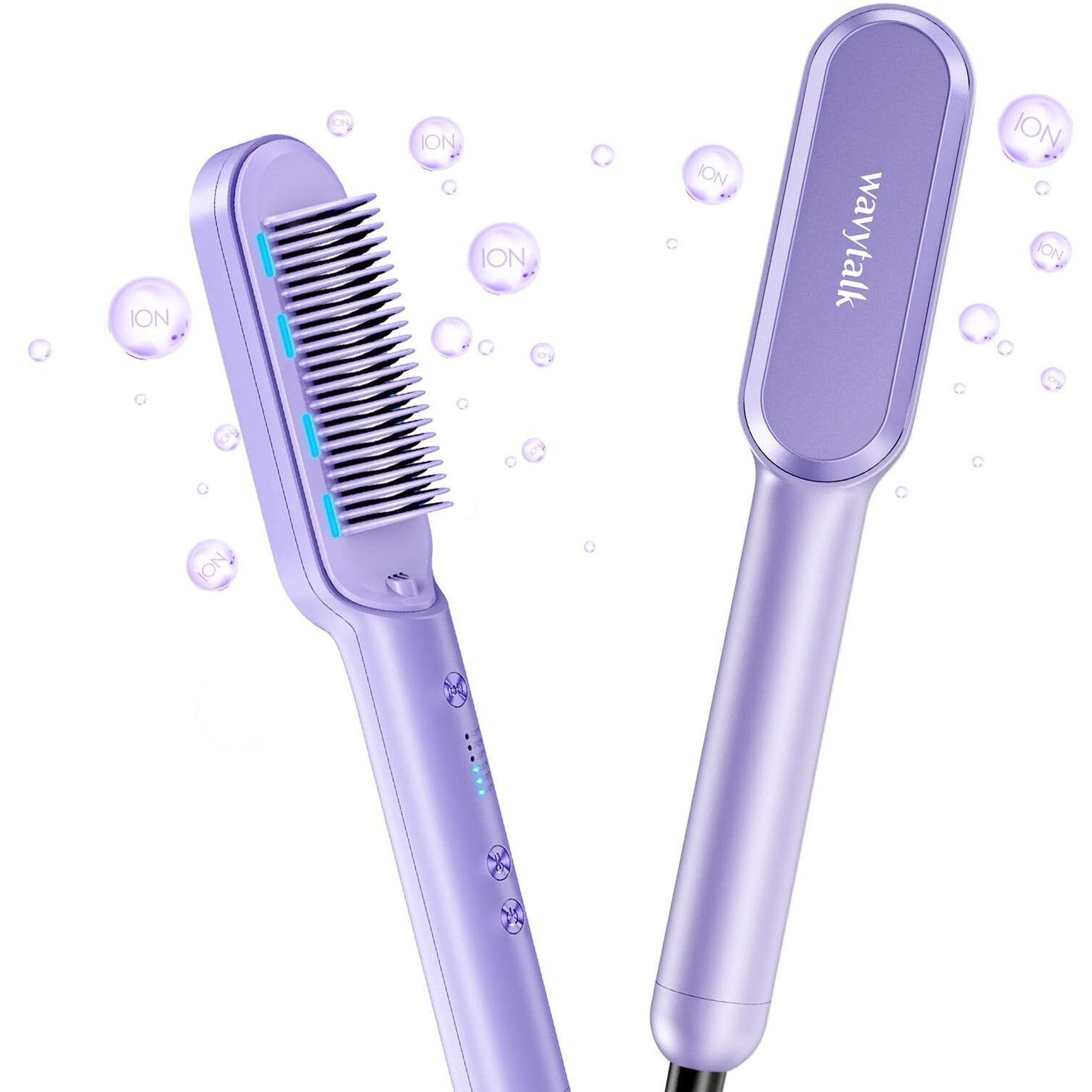 Wavytalk Hair Straightener Brush, Ionic Hair Straightening Comb For Women, Anti-Scald Ceramic Straightening Brush Fast Heating For Home Salon, Dual Voltage, Purple.