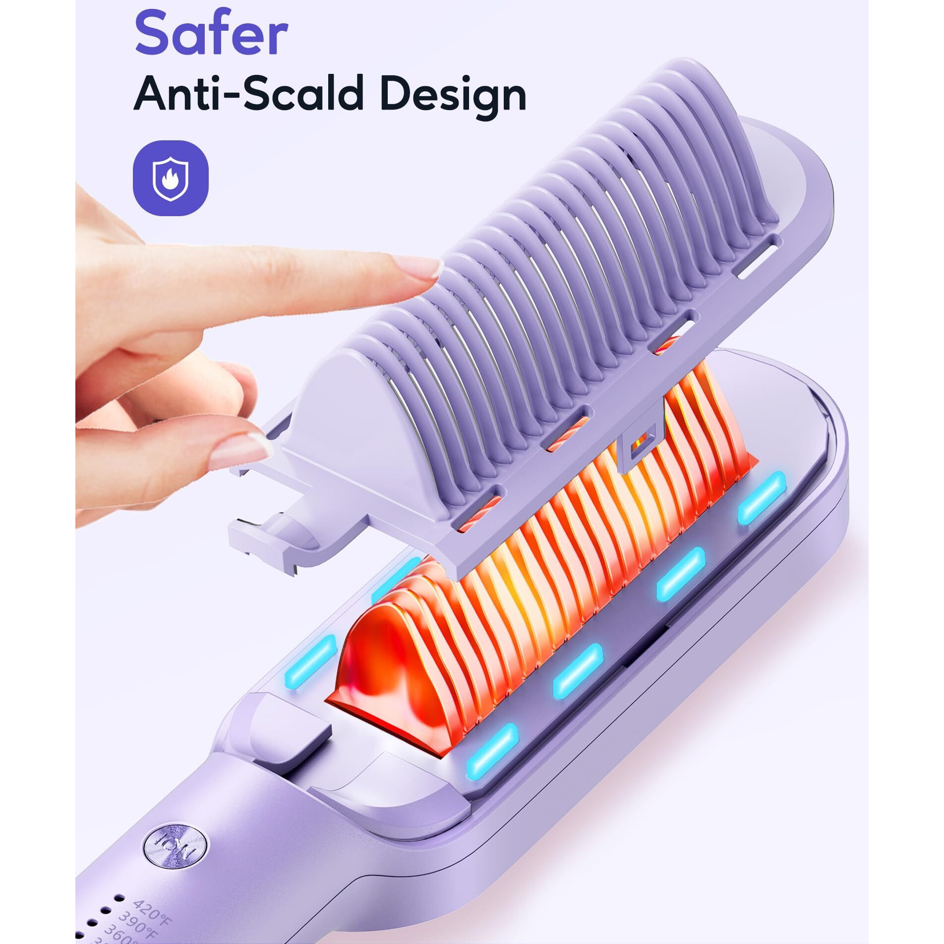 Wavytalk Hair Straightener Brush, Ionic Hair Straightening Comb For Women, Anti-Scald Ceramic Straightening Brush Fast Heating For Home Salon, Dual Voltage, Purple.