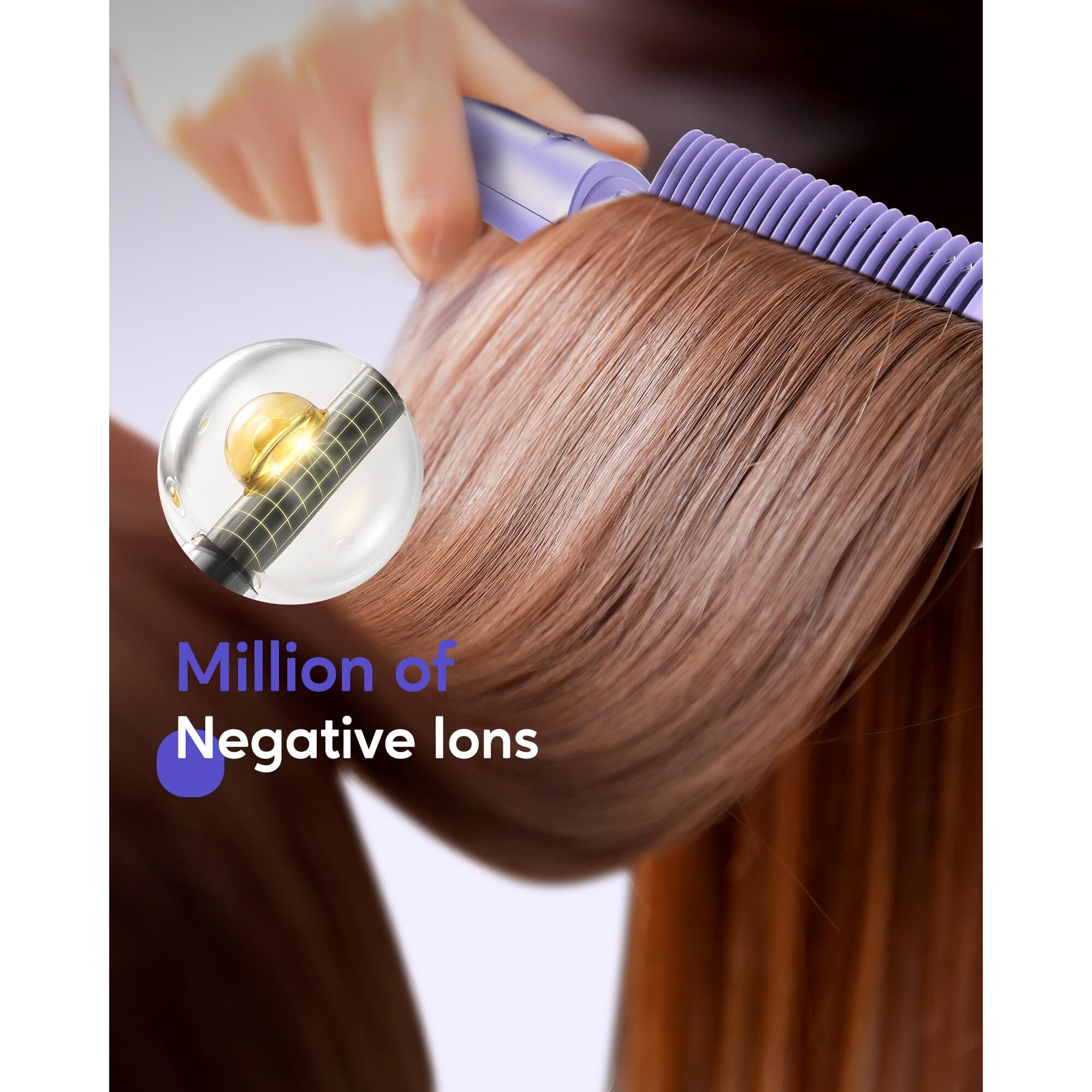 Wavytalk Hair Straightener Brush, Ionic Hair Straightening Comb For Women, Anti-Scald Ceramic Straightening Brush Fast Heating For Home Salon, Dual Voltage, Purple.