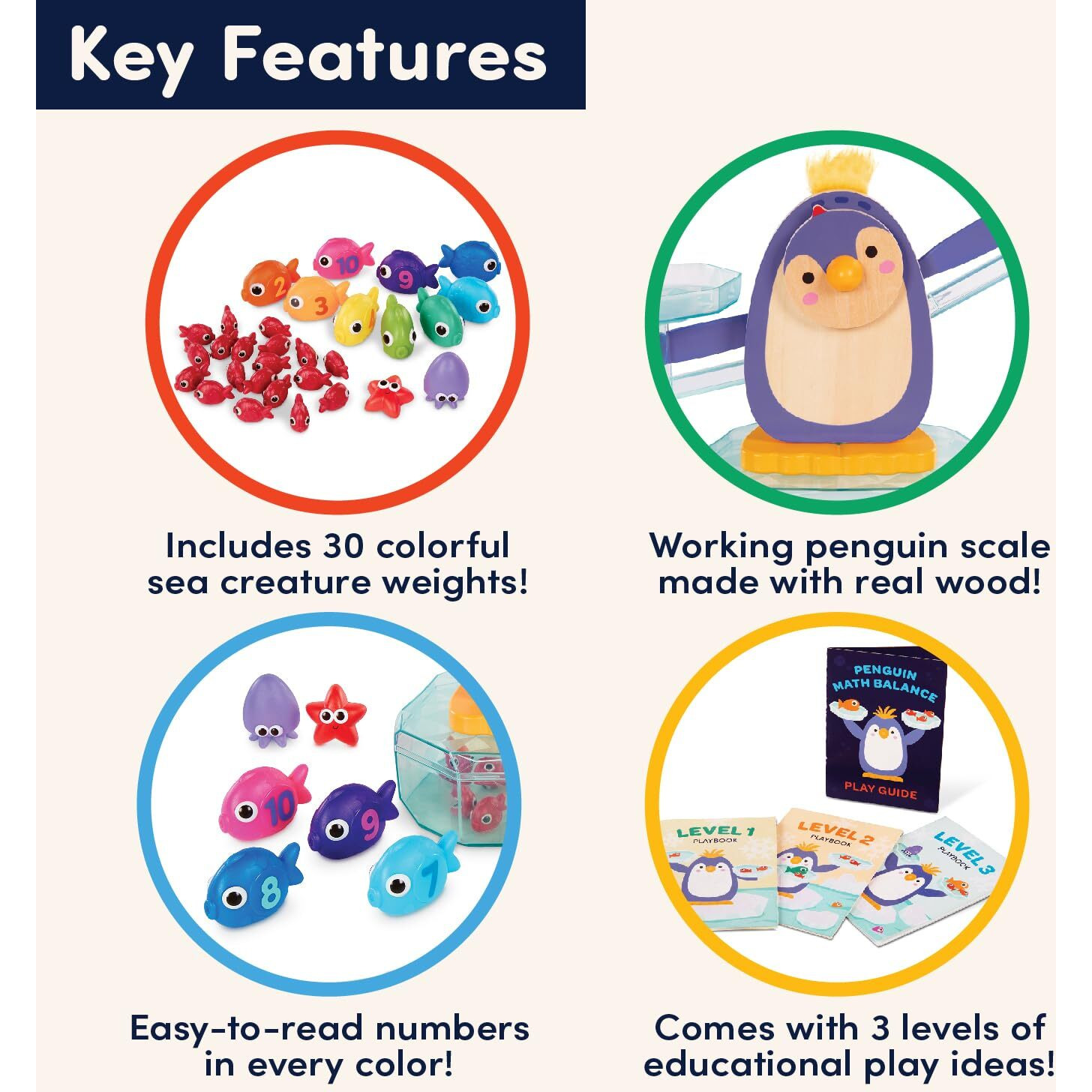 Battat Education - Balance Scale For Kids - Math Toys - Kids Math Games - Counting Toys - 3 Years + - Penguin Math Balance (38 Pcs)