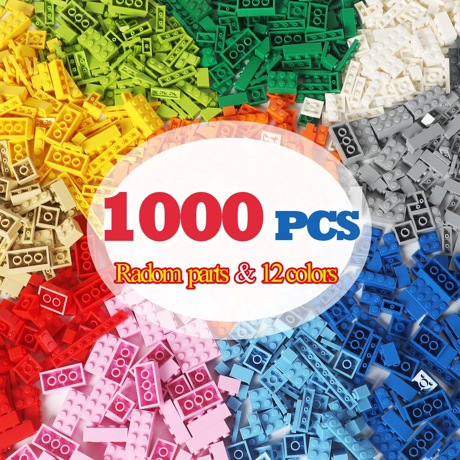 Ekuzi Building Bricks Compatible With Lego Classic - 1000 Pieces Basic Bulk Building Blocks In Random Color - Mixed Shape