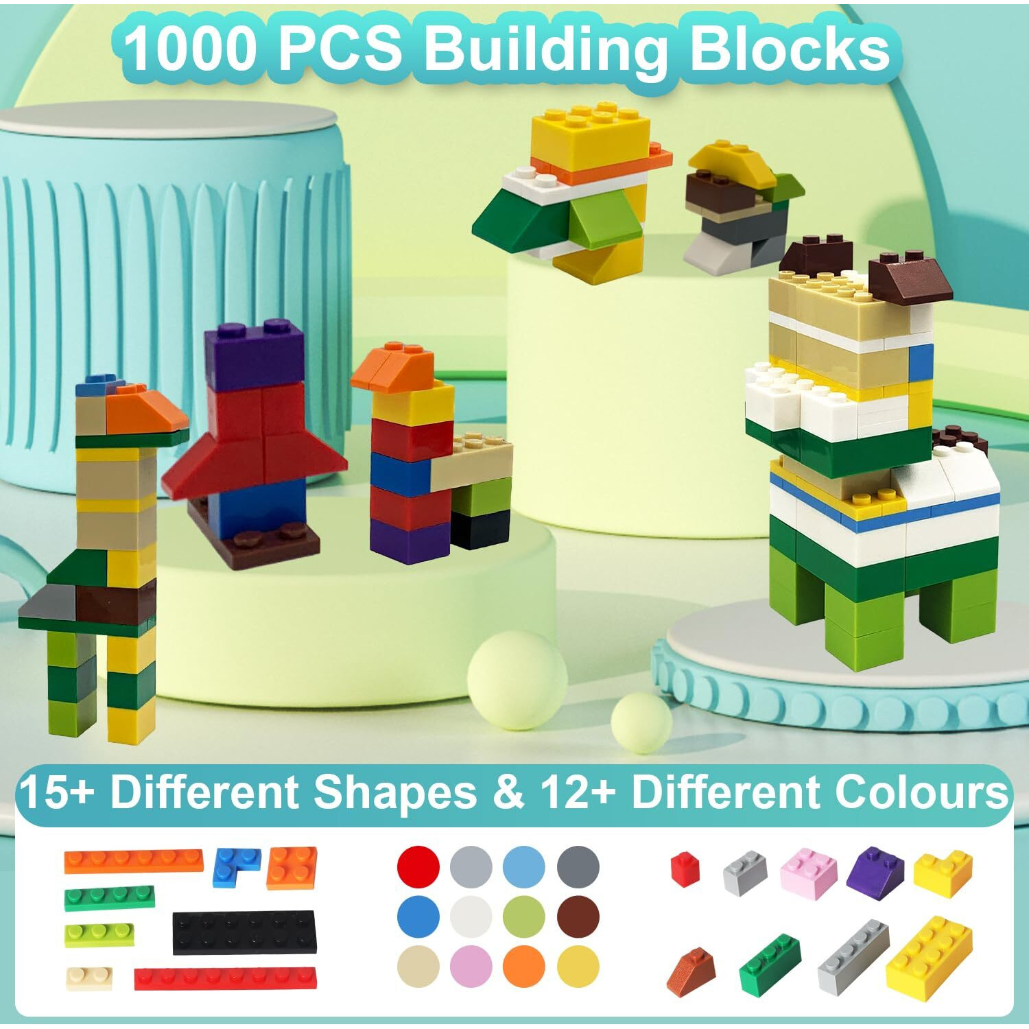 Ekuzi Building Bricks Compatible With Lego Classic - 1000 Pieces Basic Bulk Building Blocks In Random Color - Mixed Shape
