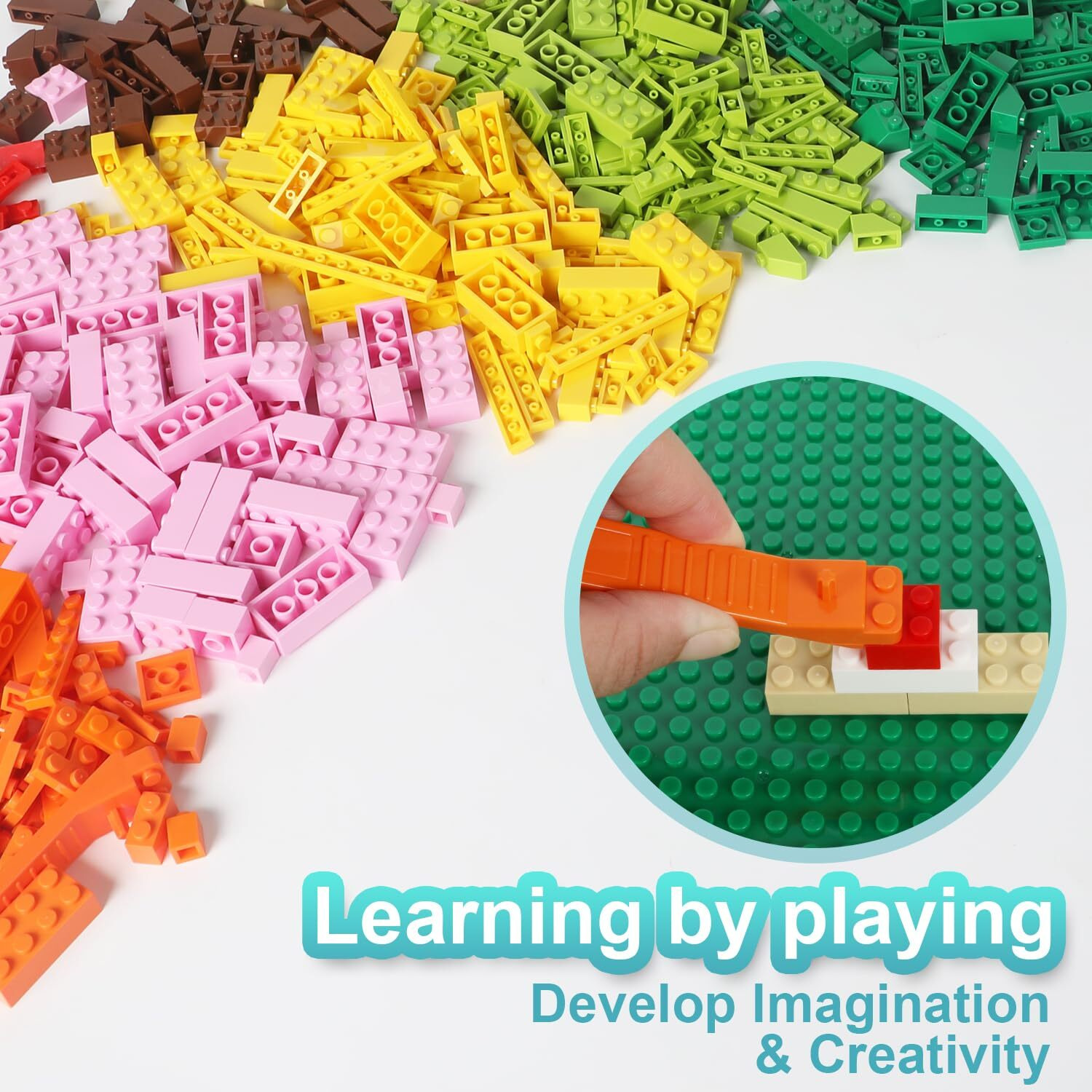 Ekuzi Building Bricks Compatible With Lego Classic - 1000 Pieces Basic Bulk Building Blocks In Random Color - Mixed Shape